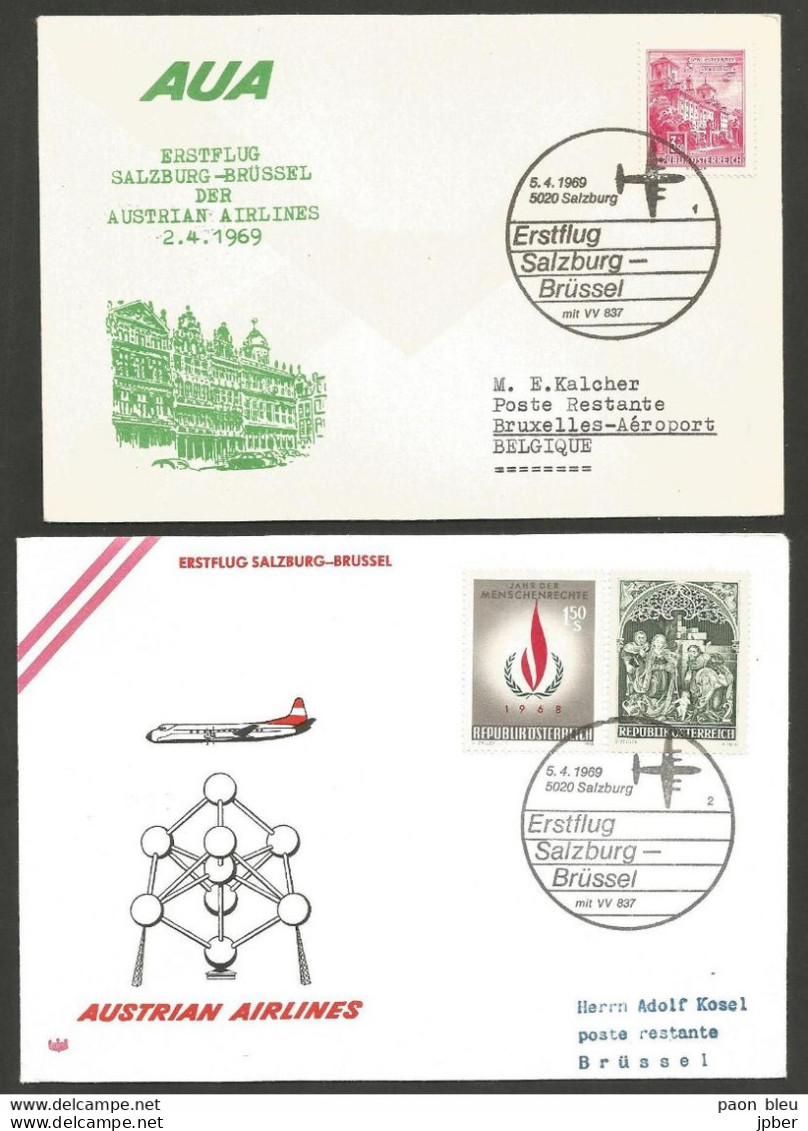 Aérophilatélie - Autriche - AUA Austrian Airlines - Salzburg-Brüssel 5.4.1969 - Eisenstadt Schloss Esterhazy - Primi Voli