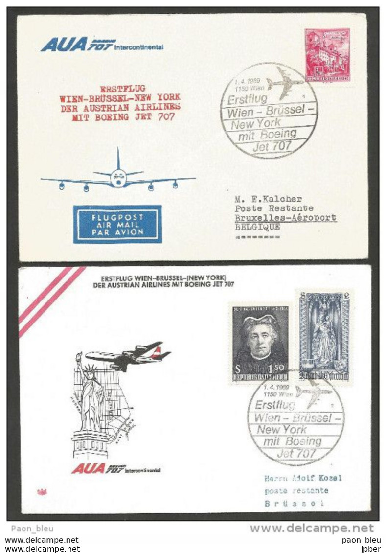 Aérophilatélie - Autriche - AUA Austrian Airlines - Wien-Brüssel-New York 1.4.1969 - 3 Lettres 2 Scan - Primi Voli