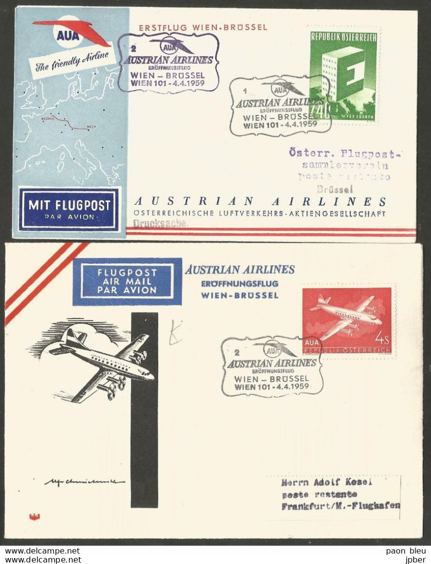 Aérophilatélie - Autriche - AUA Austrian Airlines - Wien-Brüssel 4.4.1959 - Europa - First Flight Covers