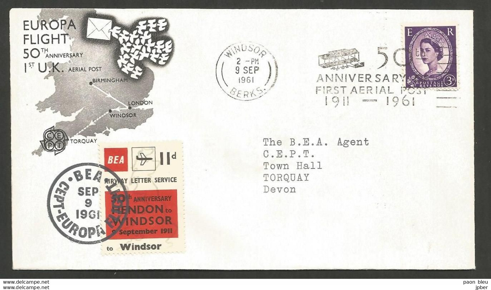 Aérophilatélie - Grande-Bretagne - BEA British European Airways - 50th Anniversary Europa Flight 9/9/61 - 2 Lettres - Cartas & Documentos