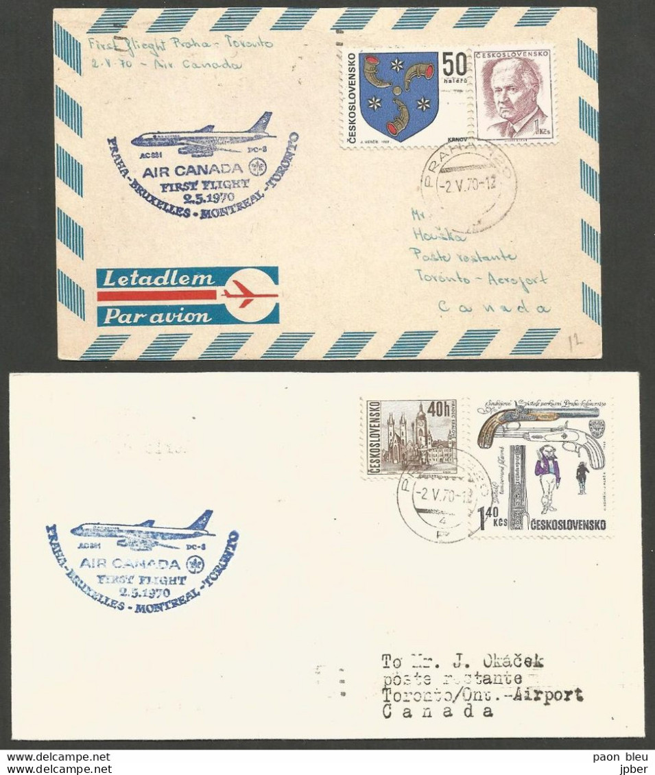 Aérophilatélie - Tchécoslovaquie - Air Canada - First Flight 2.5.1970. Praha-Bruxelles-Montreal-Toronto - Poste Aérienne