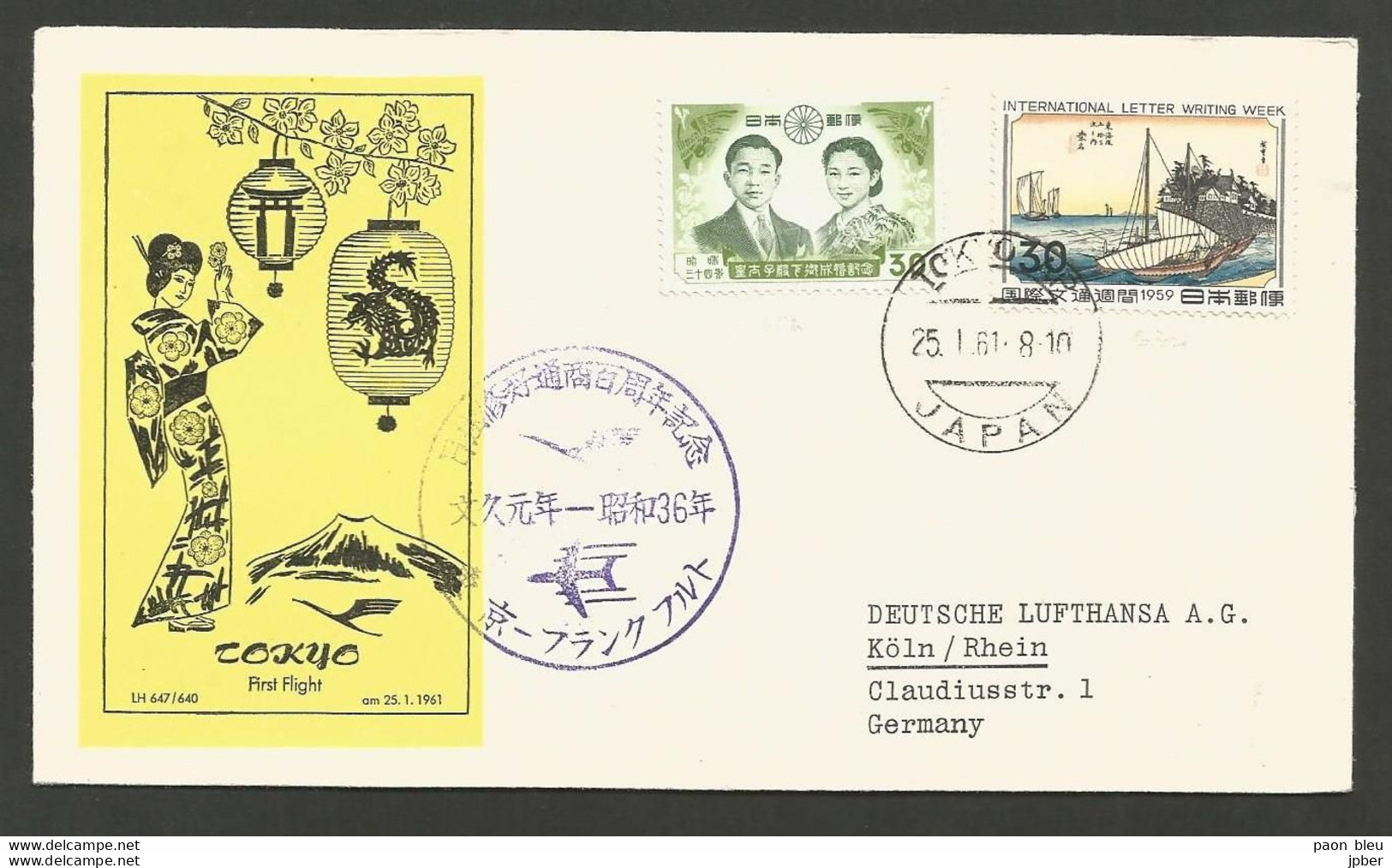 Aérophilatélie - Lufthansa - Frankfurt - Tokyo 25.1.1961 - Poste Aérienne