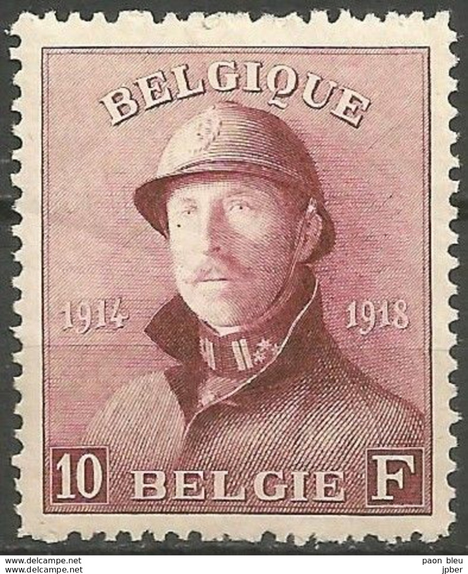 Belgique - N° 178 ** 10 Frs "Roi Casqué" Bien Centré - 1919-1920 Behelmter König