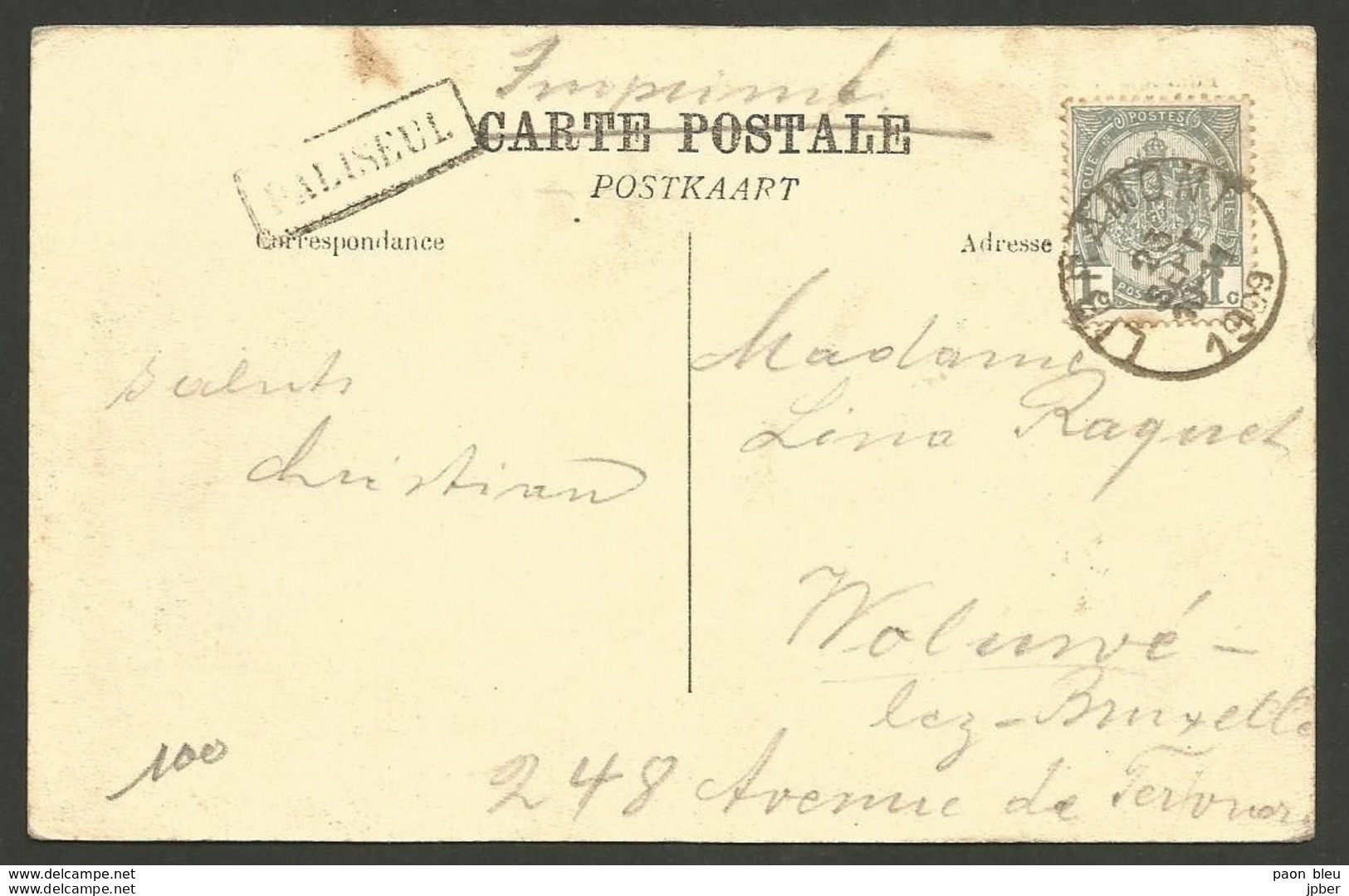 Belgique - Griffe Linéaire PALISEUL + Obl. LIBRAMONT 23/09/1909 + Verso Vue Bouillon Depuis Côte D'Auclin - Linear Postmarks