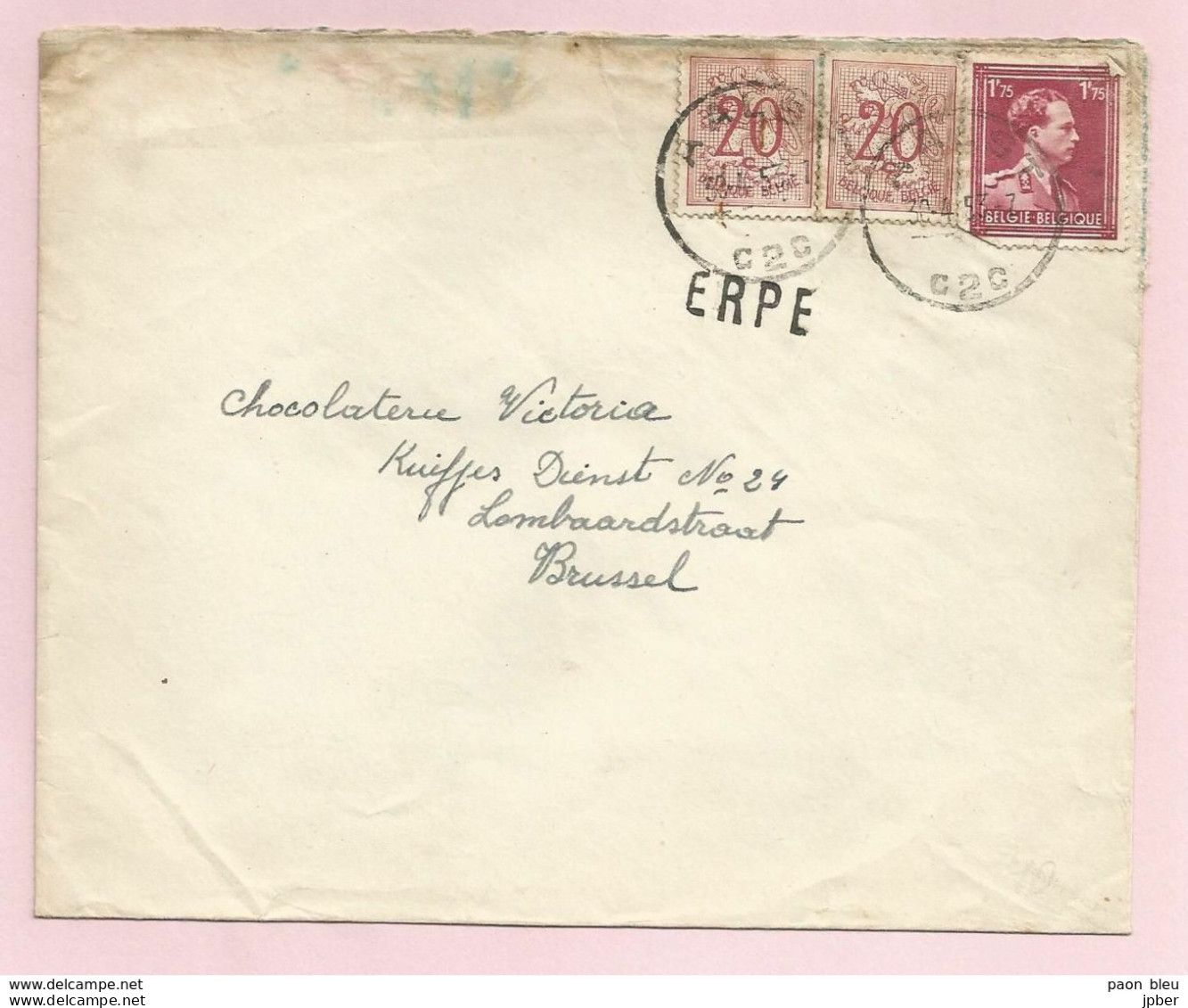 Belgique - Griffe Linéaire - ERPE - Sur Lettre Du 30/04/1953 - Col Ouvert N°832 + Lion Héraldique N°851 - Lineari