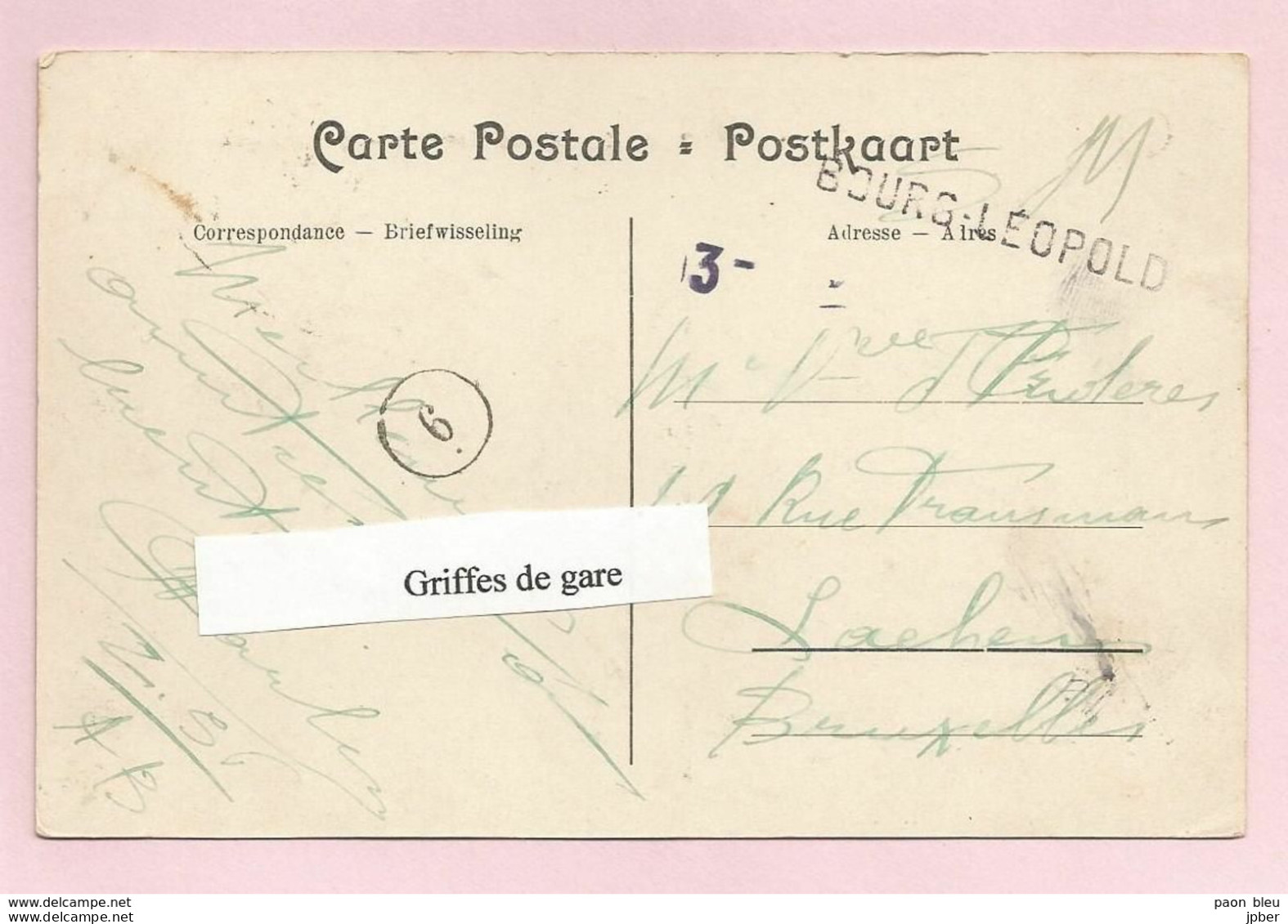 Belgique - Griffe Linéaire - BOURG-LEOPOLD - Sur Carte Postale Envoyée En S.M. - Château Roosteren - Langstempel