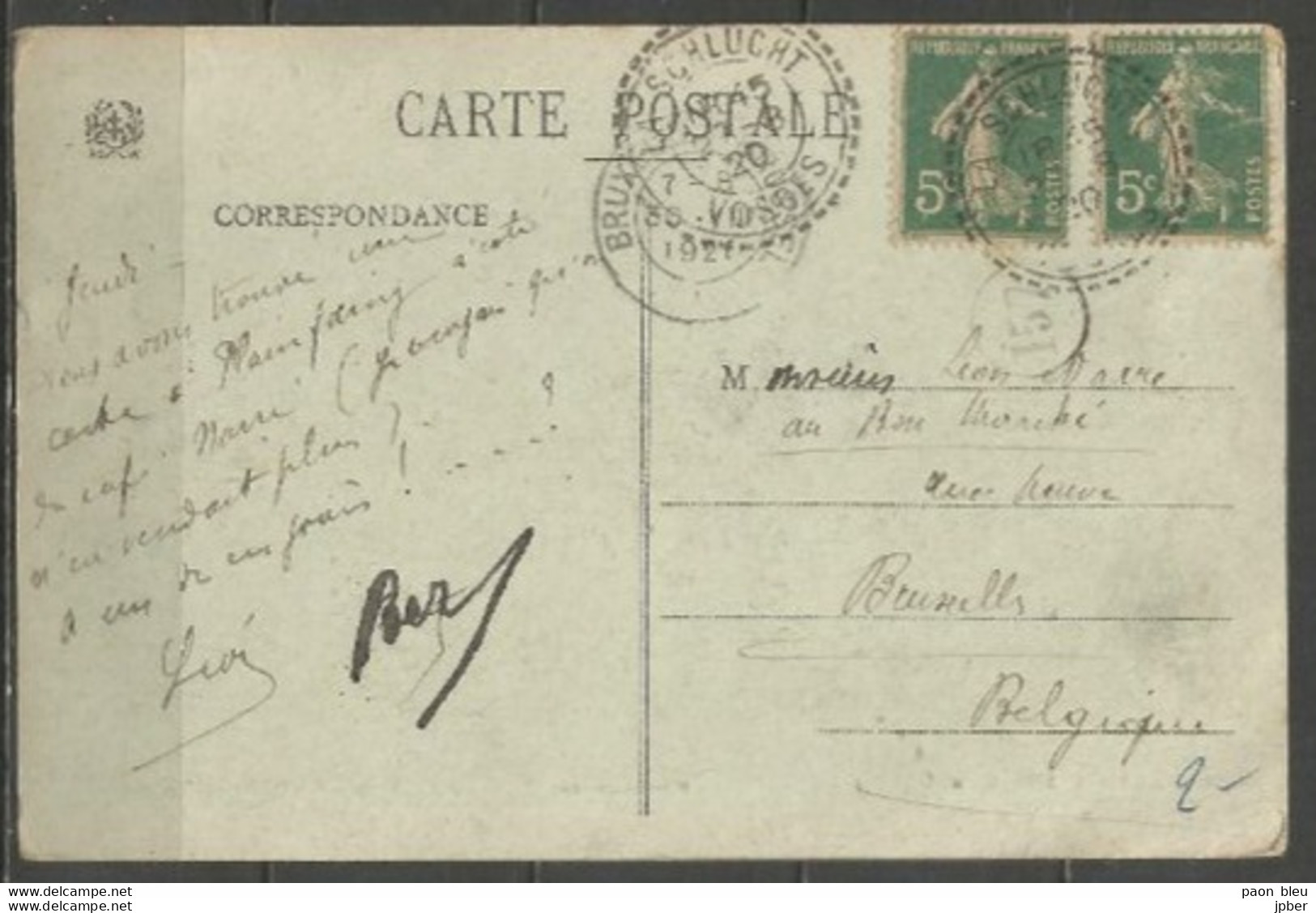 France - Type Semeuse Camée - N°137 Sur CP PLAINFAING - Obl. Distribution LA SCHLUCHT (VOSGES) - 1906-38 Sower - Cameo