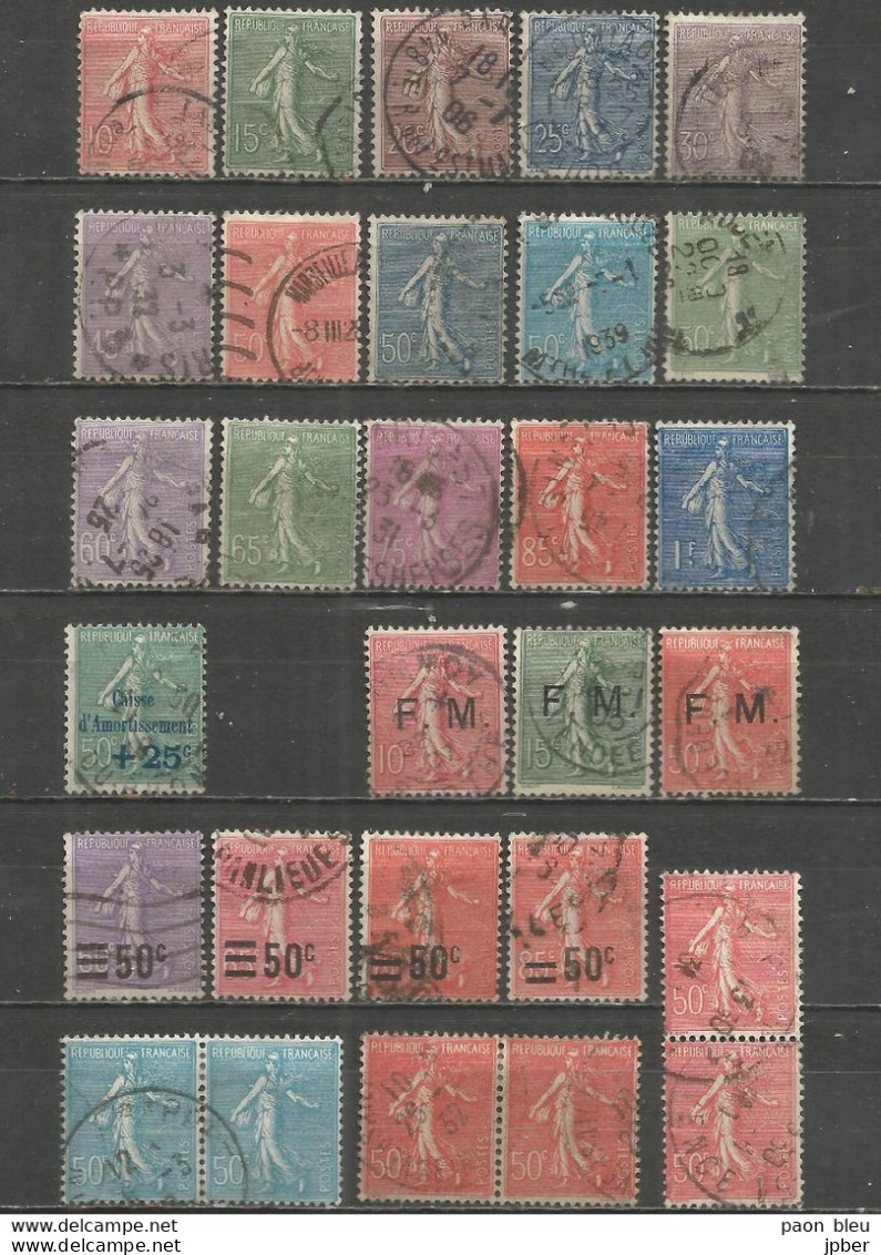 France - Type Semeuse Lignée - Ensemble De 29 Timbres Oblitérés Dont F.M. Et "Caisse D'amortissement" - 1903-60 Sower - Ligned