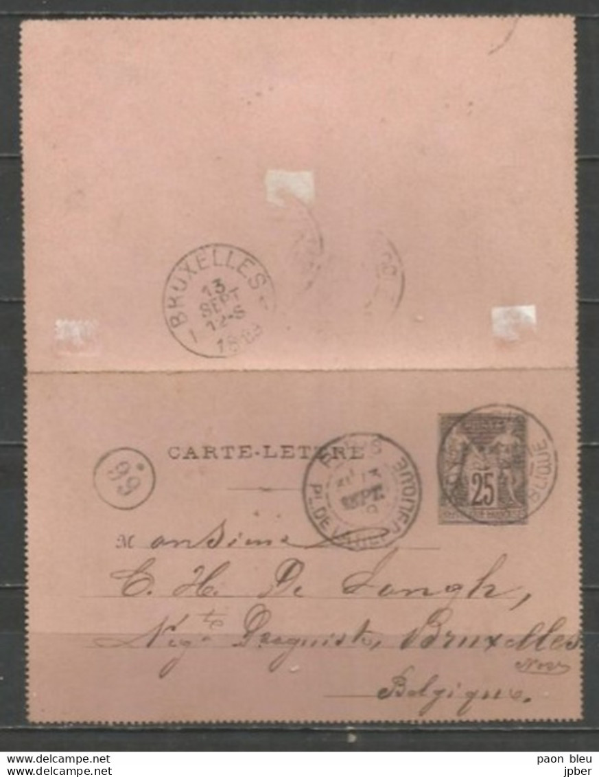 France - Carte-lettre Type Sage N°97-CL Obl. Paris Place De La République Vers Bruxelles - Bijgewerkte Postkaarten  (voor 1995)