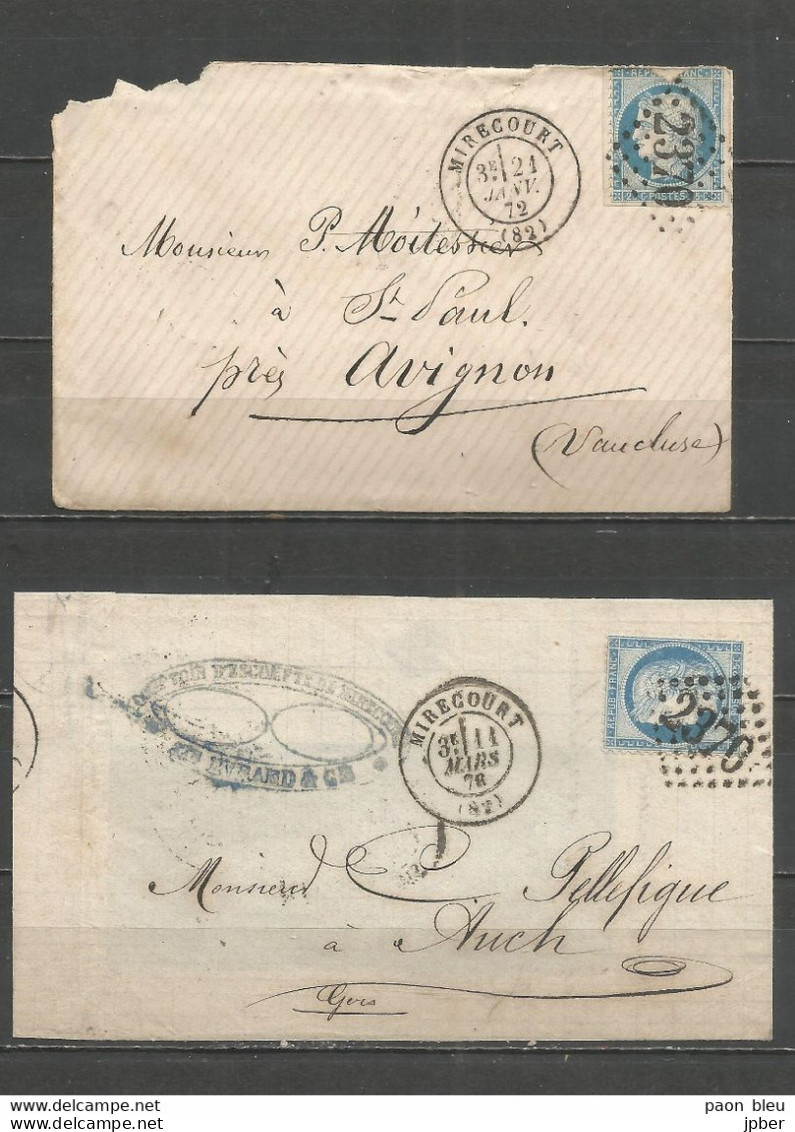 France - Vosges - Obl.GC - Lettre De MIRECOURT à Avignon + Devant De Lettre De MIRECOURT à Auch - 1849-1876: Klassik