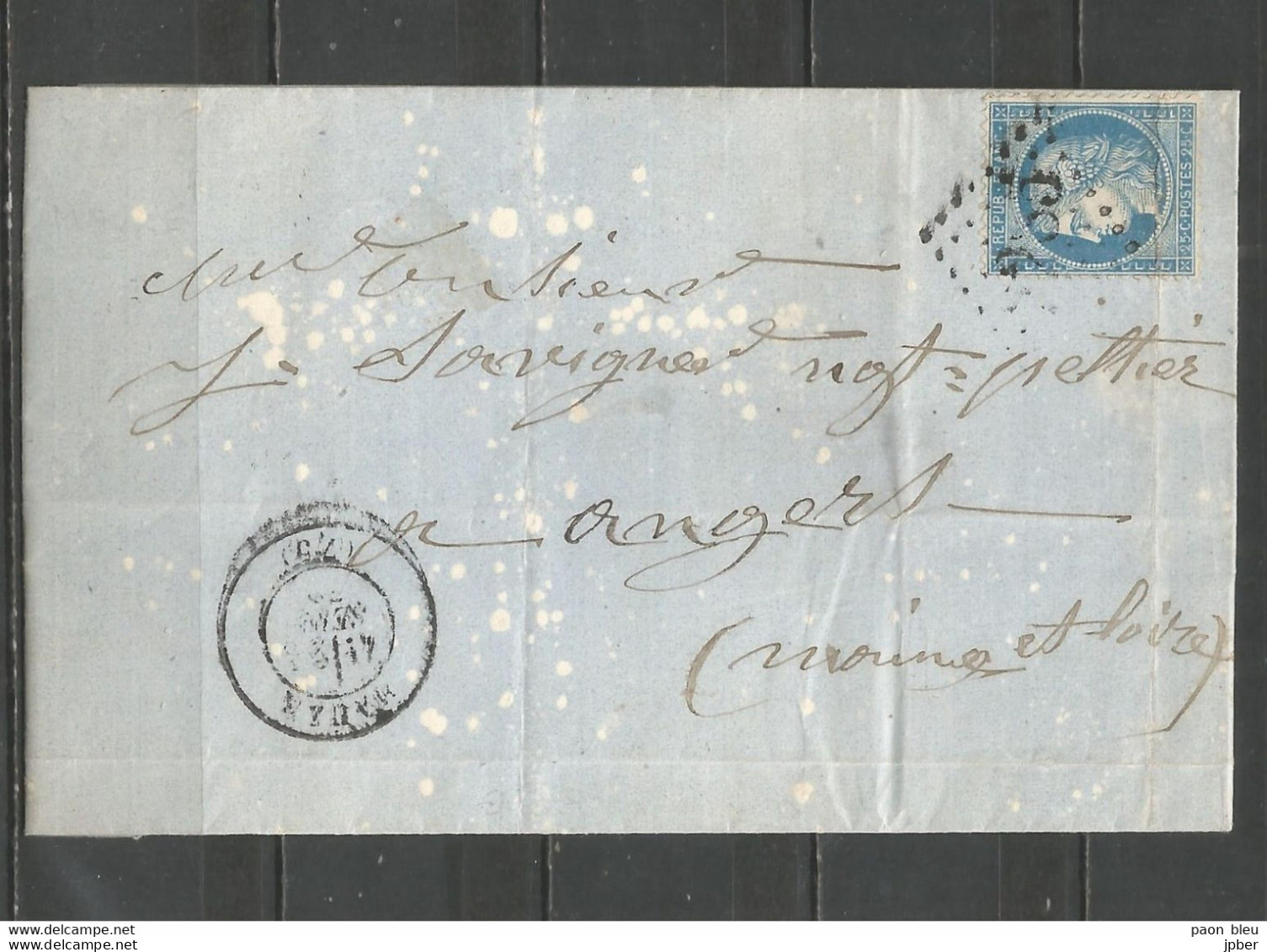 France - DEUX-SEVRES - Obl.GC - Lettre De MAUZE-SUR-LE-MIGNON Vers Angers - Verso Convoyeur Nuit La Rochelle à Paris - 1849-1876: Periodo Classico