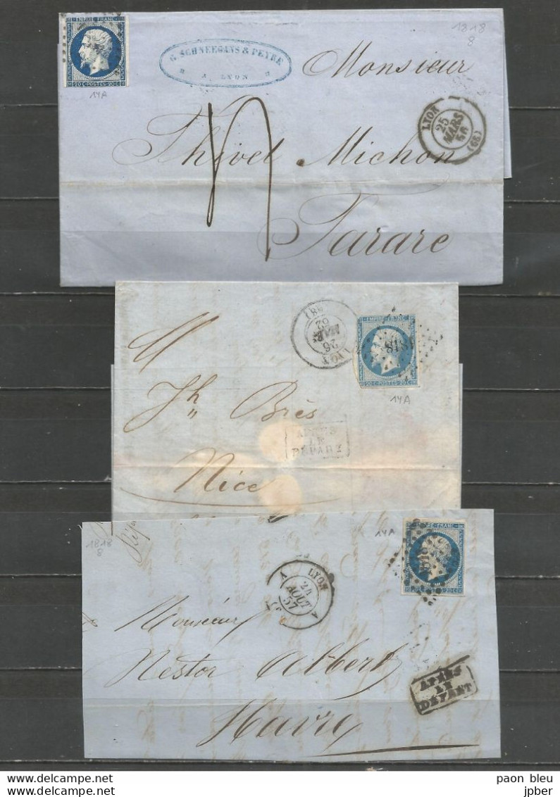 France - Rhône - Obl.PC - 3 Lettres Et Devant De Lettre De LYON + "Après Le Départ" Encadré - 1849-1876: Klassik