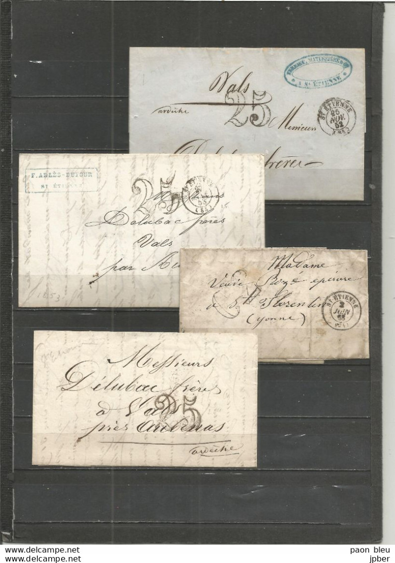 France - 4 LAC Non Affranchies De ST ETIENNE Pour VALS (AUBENAS-ARDECHE) Et ST FLORENTIN - Cachet-taxe 25cts Et 30cts - 1849-1876: Période Classique