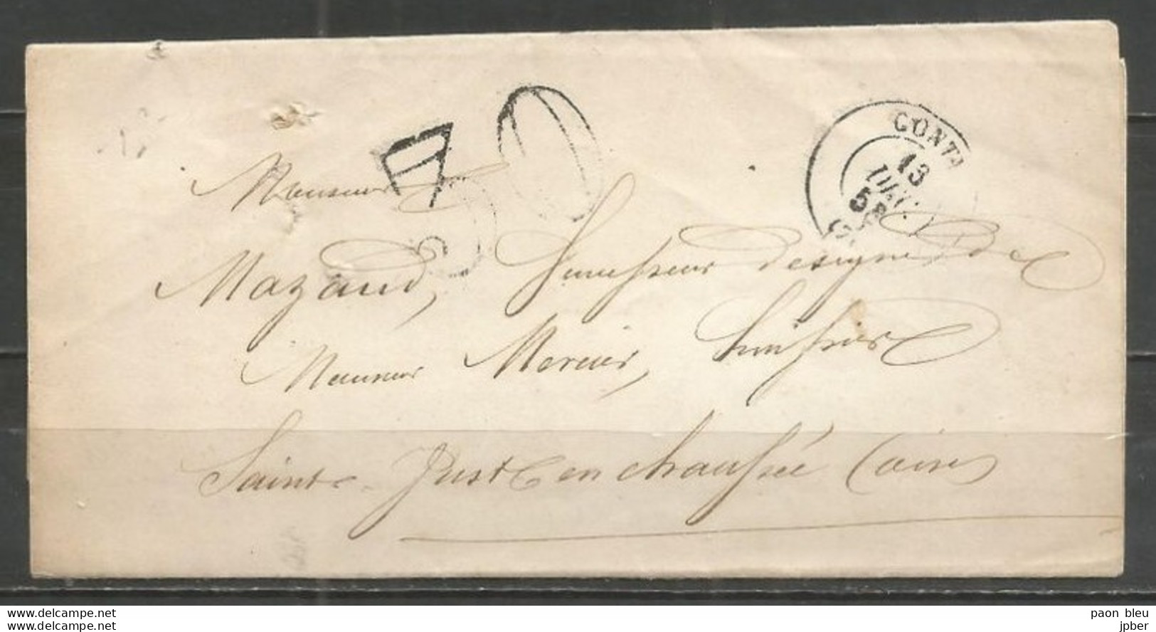 France - LAC Non Affranchie De CONTY Du 13/12/1858 Vers ST JUST EN CHAUSSEE - Cachet-taxe 30cts - 1849-1876: Classic Period