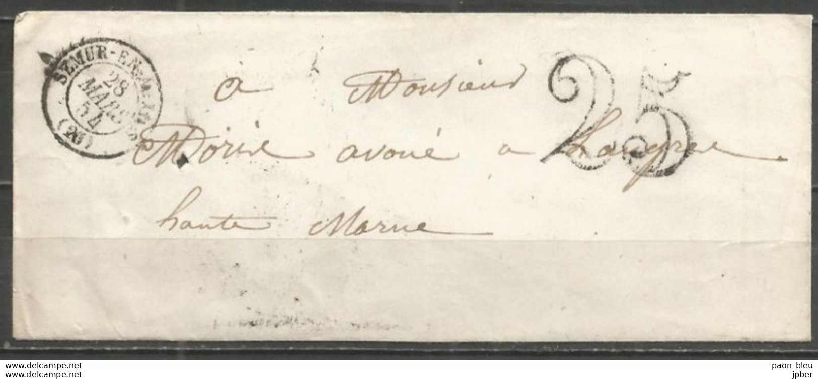 France - LAC Non Affranchie De SEMUR-EN-AUXOIS à LANGRES Du 28/3/1854 - Cachet-taxe 25cts - 1849-1876: Classic Period