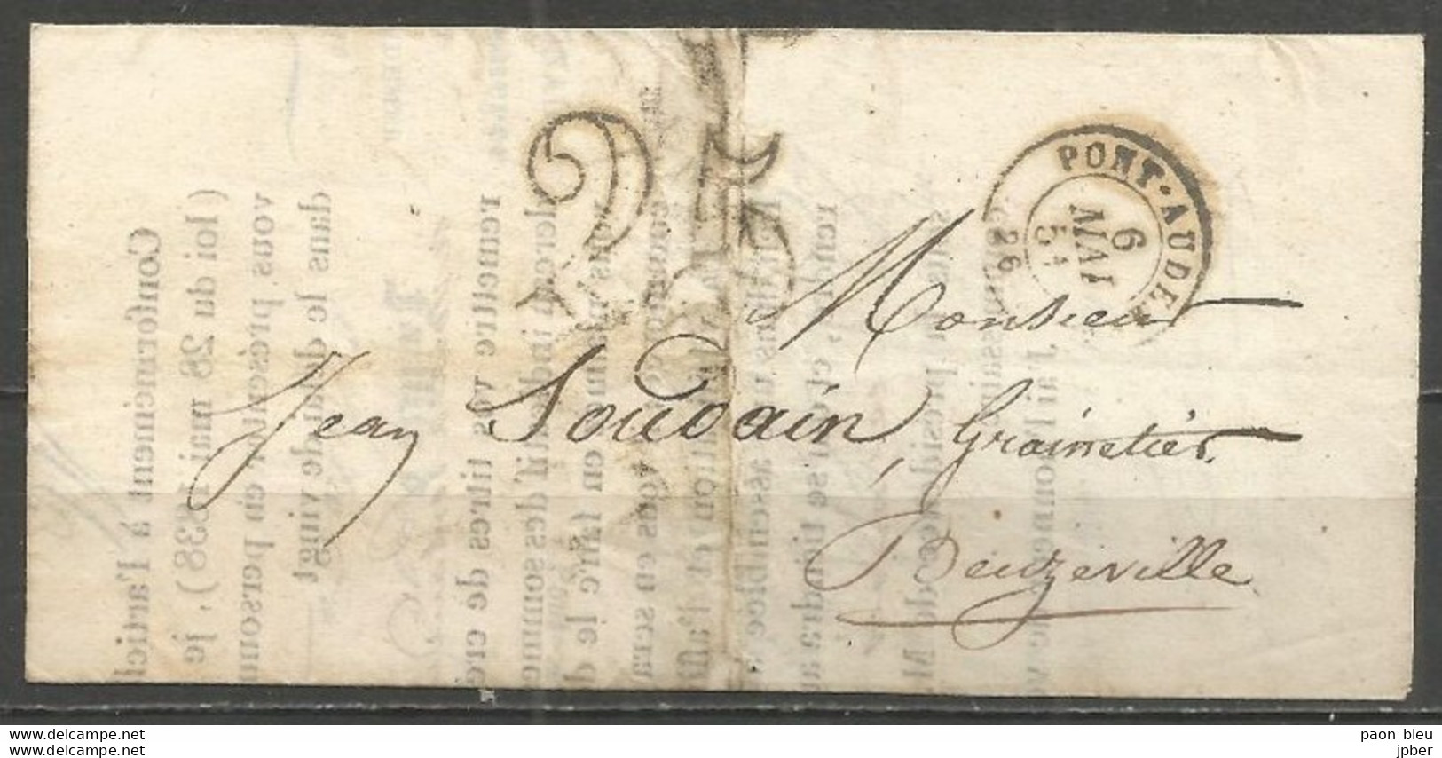 France - LAC Non Affranchie De PONT-AUDEMER à BEUZEVILLE Du 6/5/1851 - Cachet-taxe 25cts - 1849-1876: Klassik