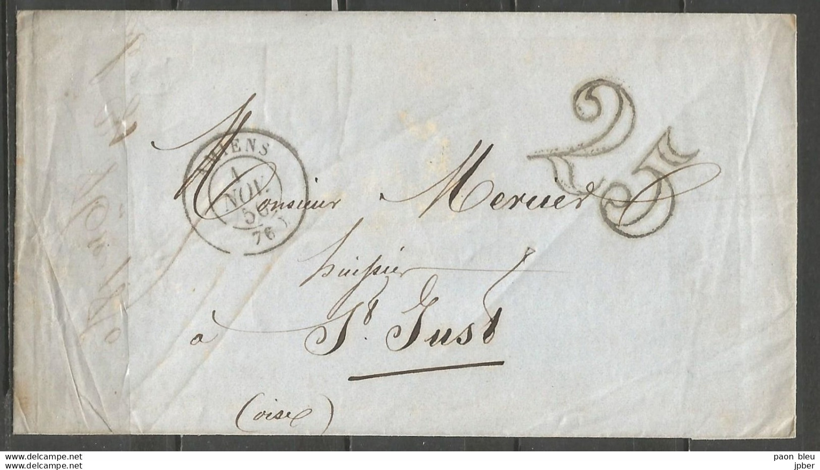 France - LAC Non Affranchie De AMIENS à ST-JUST-EN-CHAUSSEE Du 1/11/1850 - Cachet-taxe 25cts - 1849-1876: Classic Period