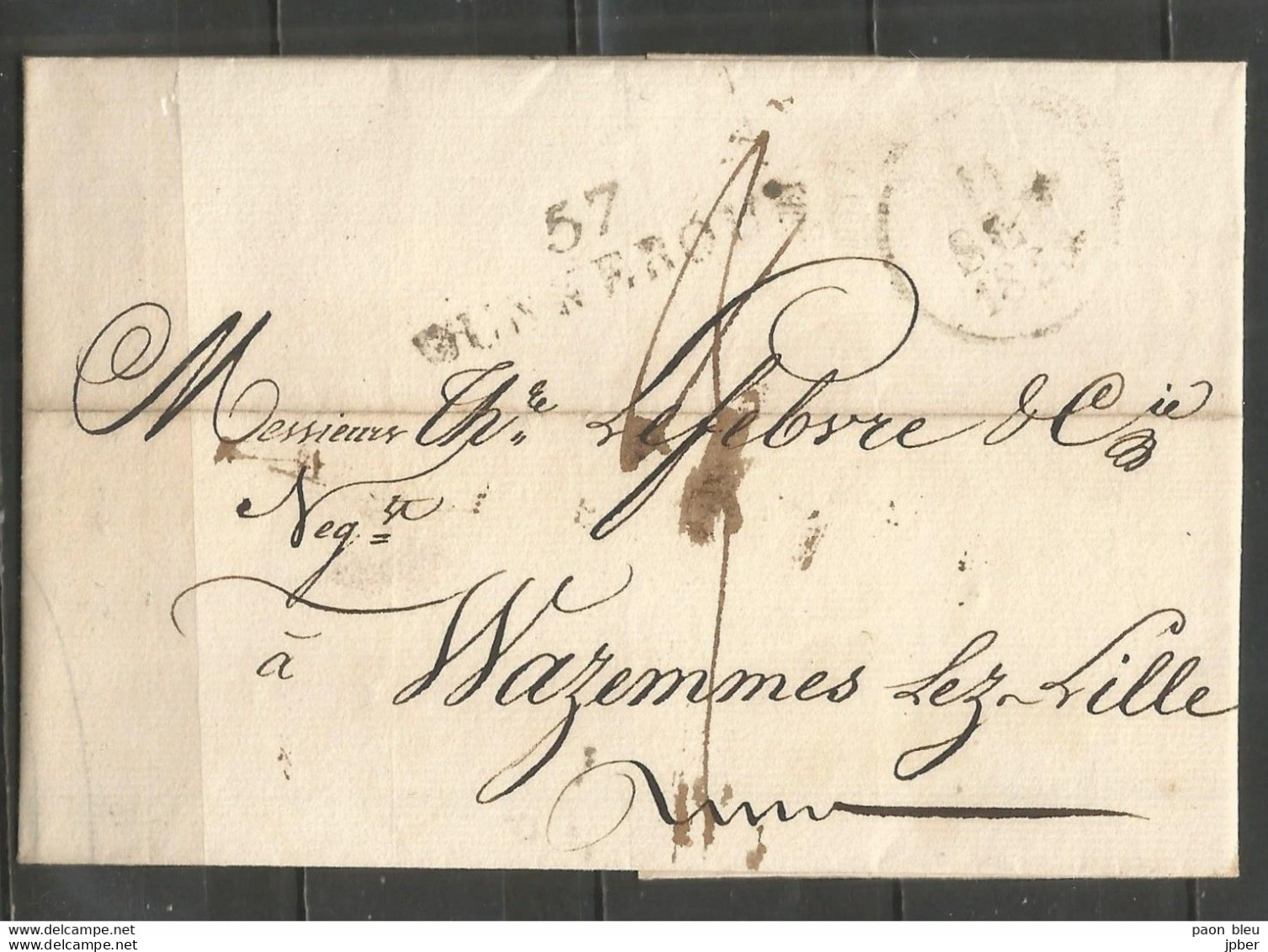France - Précurseur Du 10/09/1828 De Dunkeque (57 DUNKERQUE En Noir) Vers Wazemmes Lez Lille - 1801-1848: Precursores XIX