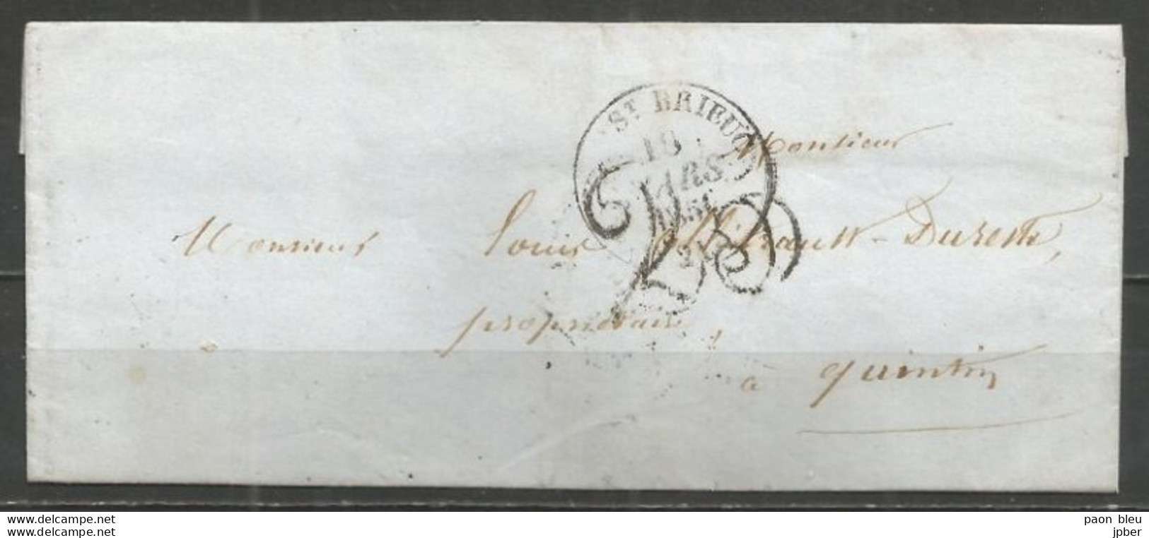 France - LAC Non Affranchie De ST BRIEUC à QUINTIN Du 18/3/1851 - Cachet-taxe 25cts - 1849-1876: Période Classique