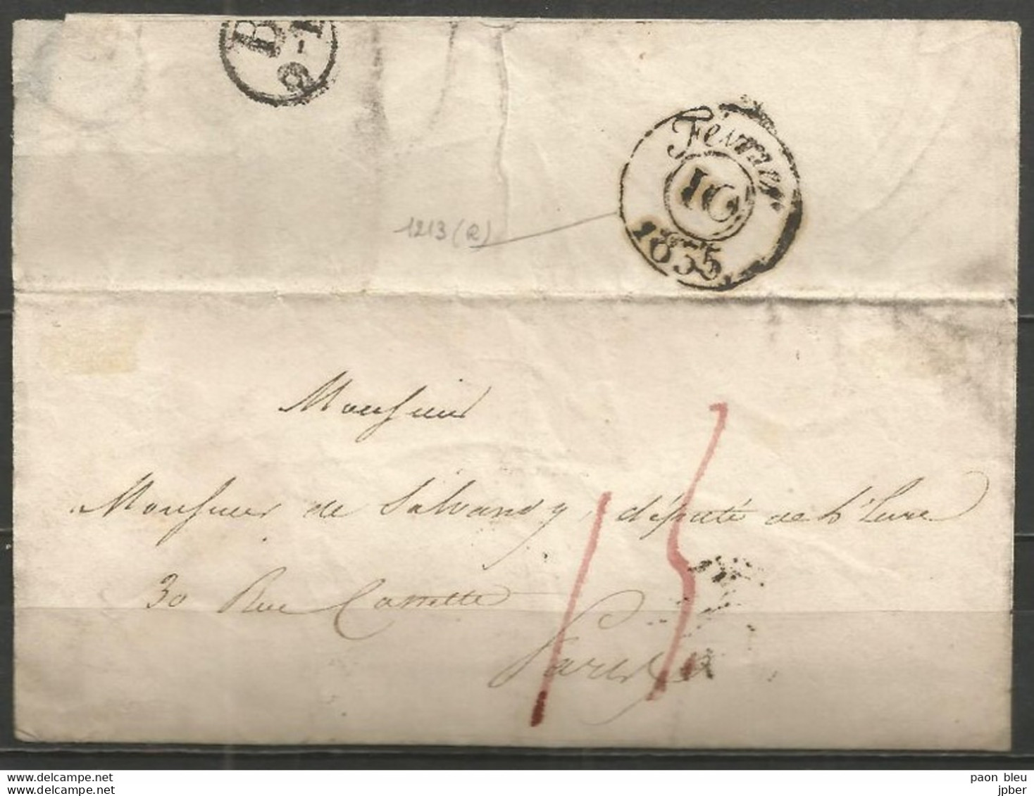 France - Précurseur - LAC De BERNAY à Paris Du 10/2/1835 + Cachet D'origine "B O-R" Au Verso - 1801-1848: Précurseurs XIX