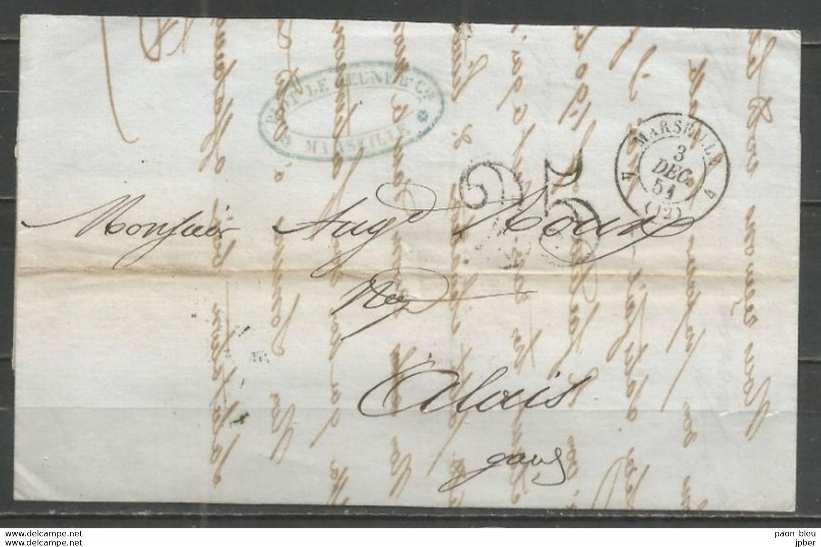 France - LAC Non Affranchie De MARSEILLE Pour ALAIS Du 3/12/1851 - Cachet-taxe 25cts - 1849-1876: Periodo Classico