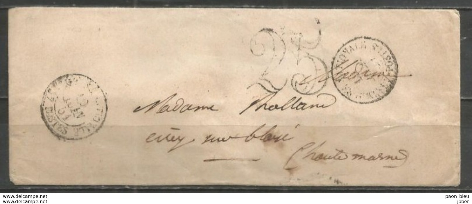 France - LSC Non Affranchie Cachet-taxe 25 Cts Du 18/6/1851 à CIREY-SUR-BLAISE Cachet DOULEVANT - ASSEMBLEE NATIONALE - 1849-1876: Période Classique