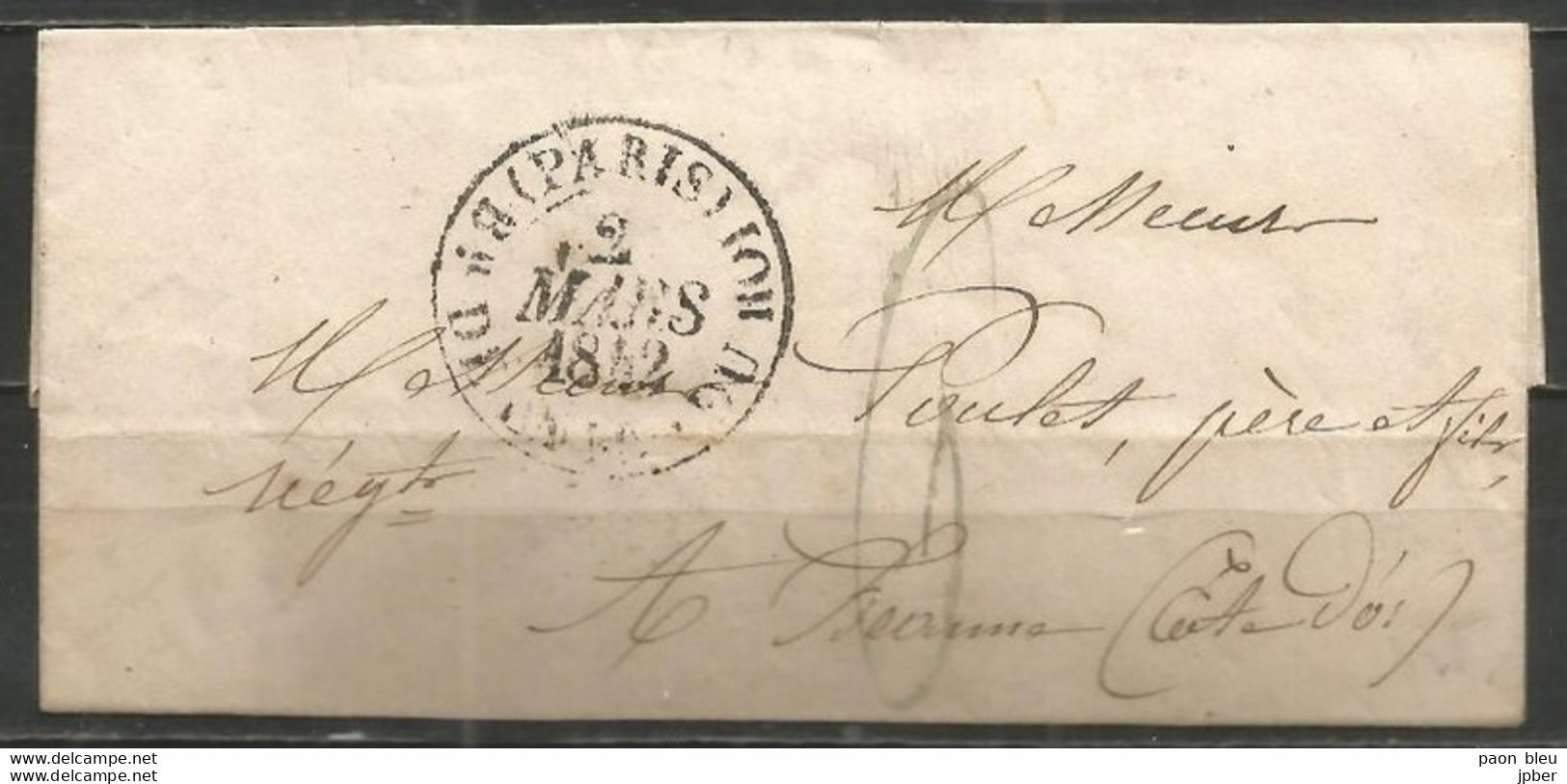 France - LAC De PARIS Du 2/3/1842 Vers BEAUNE - Bau De La MAISON DU ROI (diamètre 30mm) - 1801-1848: Vorläufer XIX