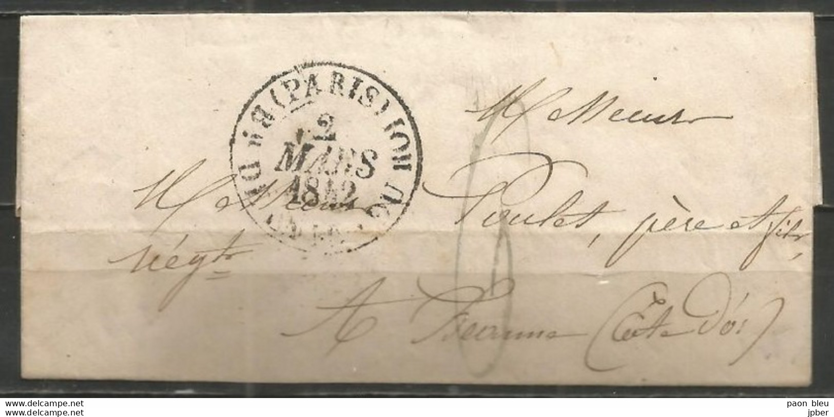 France - LAC De PARIS Du 2/3/1842 Vers BEAUNE - Bau De La MAISON DU ROI (diamètre 30mm) - 1801-1848: Précurseurs XIX