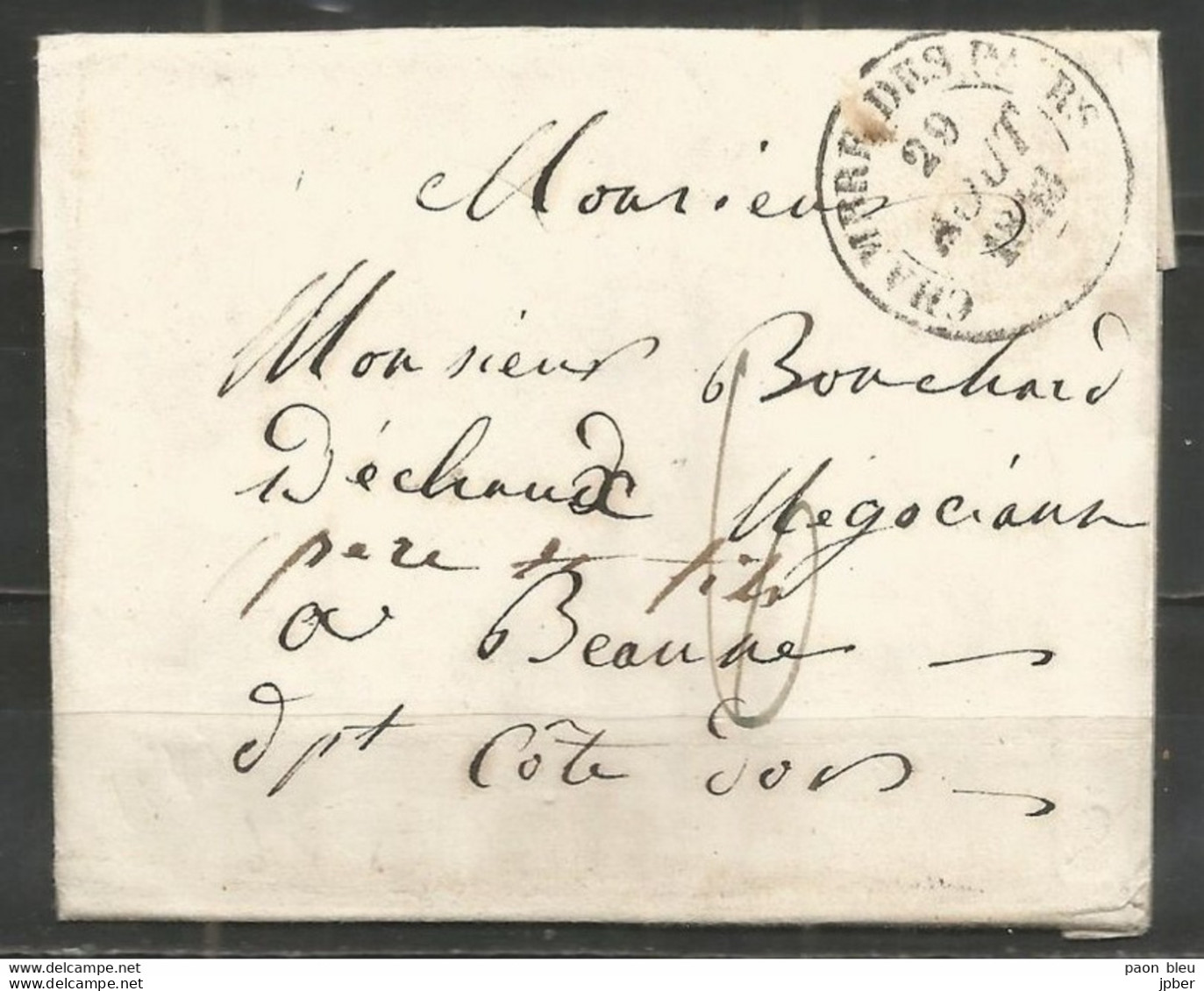 France - LAC De PARIS Du 29/8/1843 Vers BEAUNE - CHAMBRE DES PAIRS - 1801-1848: Voorlopers XIX