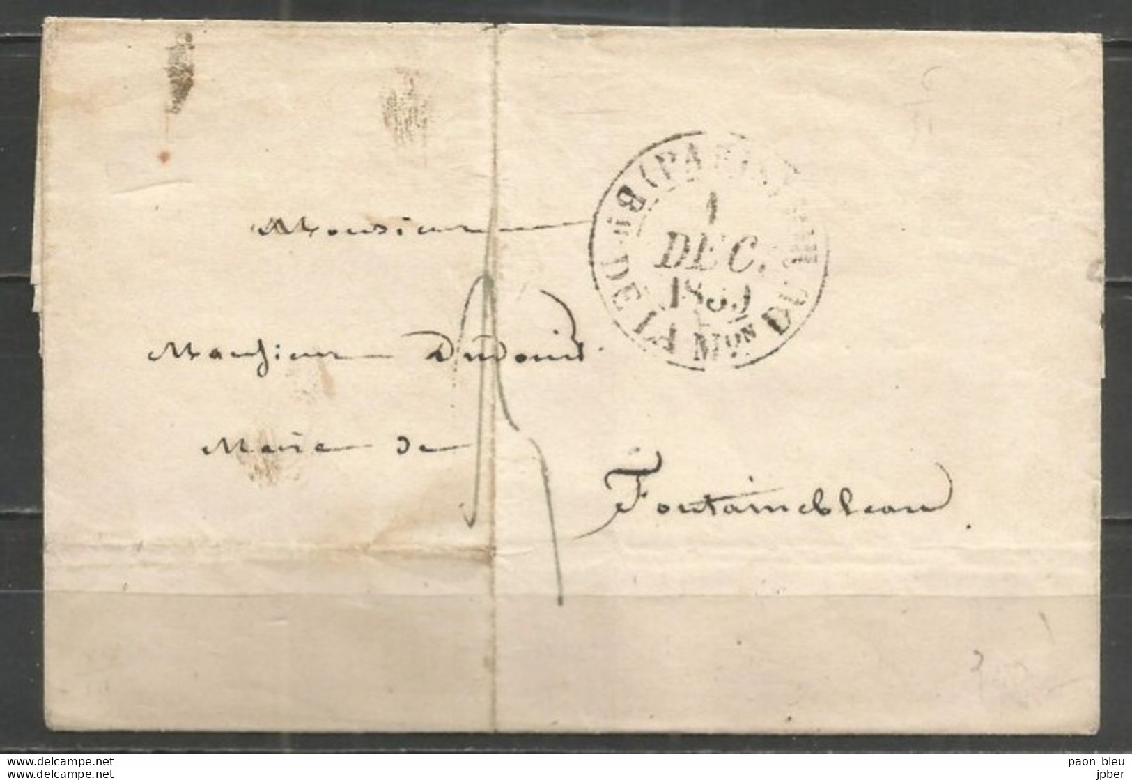 France - LSC De PARIS Du 1/12/1839 Vers FONTAINEBLEAU - Bau De La Maison Du Roi (diamètre 30mm) - 1801-1848: Precursors XIX
