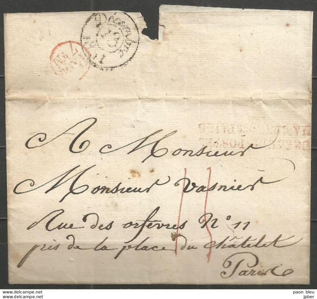 France - LSC De PARIS Du 13/12/1831 - BUREAU DE POSTES CHAMBRE DES PAIRS - Verso PAIRS 7h.M - 1801-1848: Precursors XIX