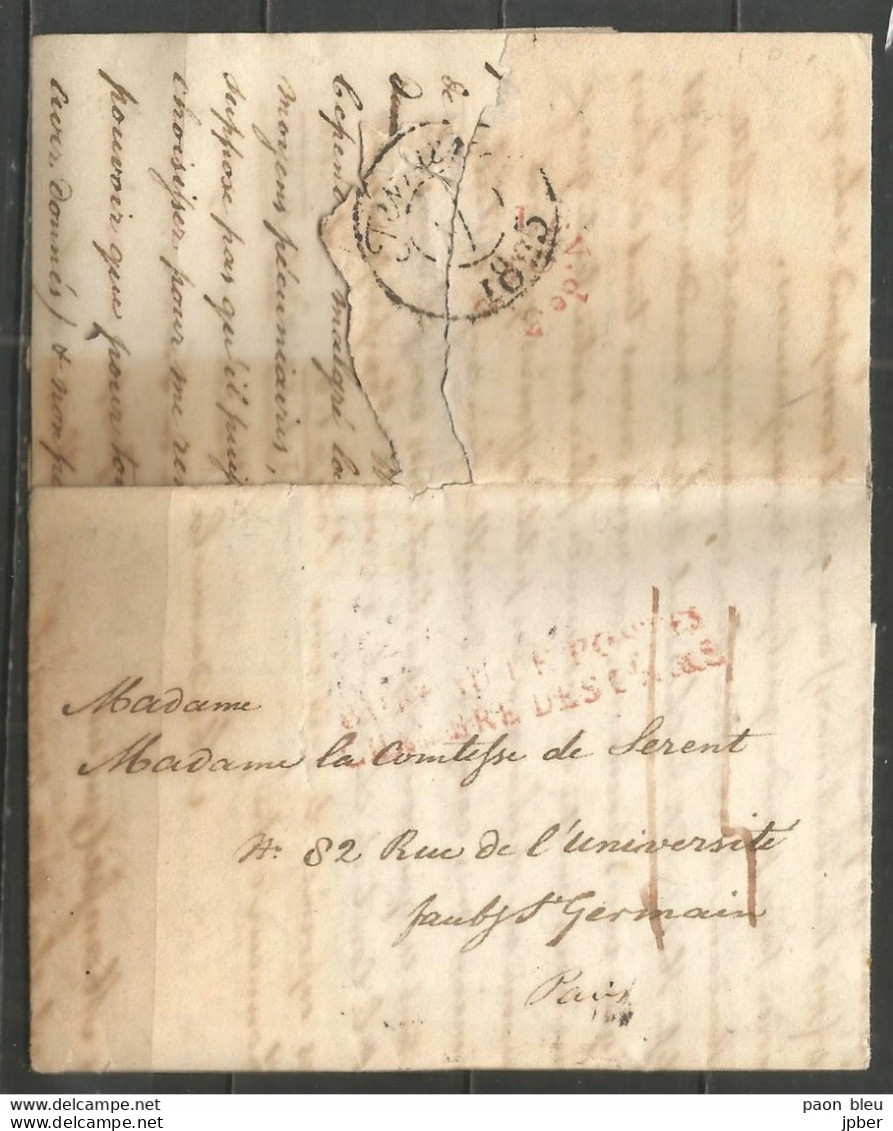 France - LAC De PARIS Du 31/1/1825 - BUREAU DE POSTES CHAMBRE DES PAIRS - Verso Arrivée + Levée - 1801-1848: Precursors XIX