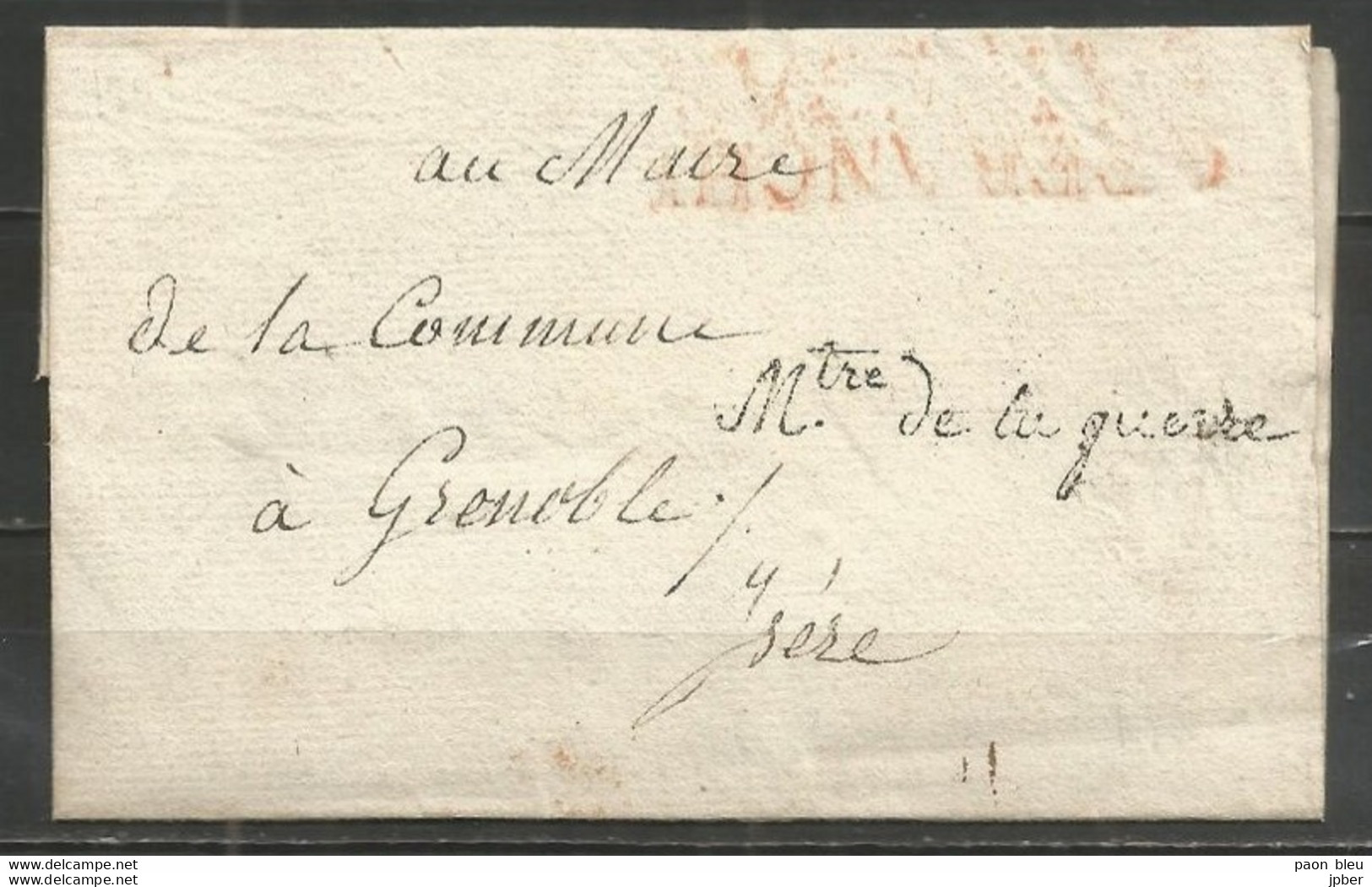 France - LAC De PARIS Vers GRENOBLE - MINISTRE DE LA GUERRE + AFFRANCHI PAR ETAT - 1701-1800: Precursores XVIII