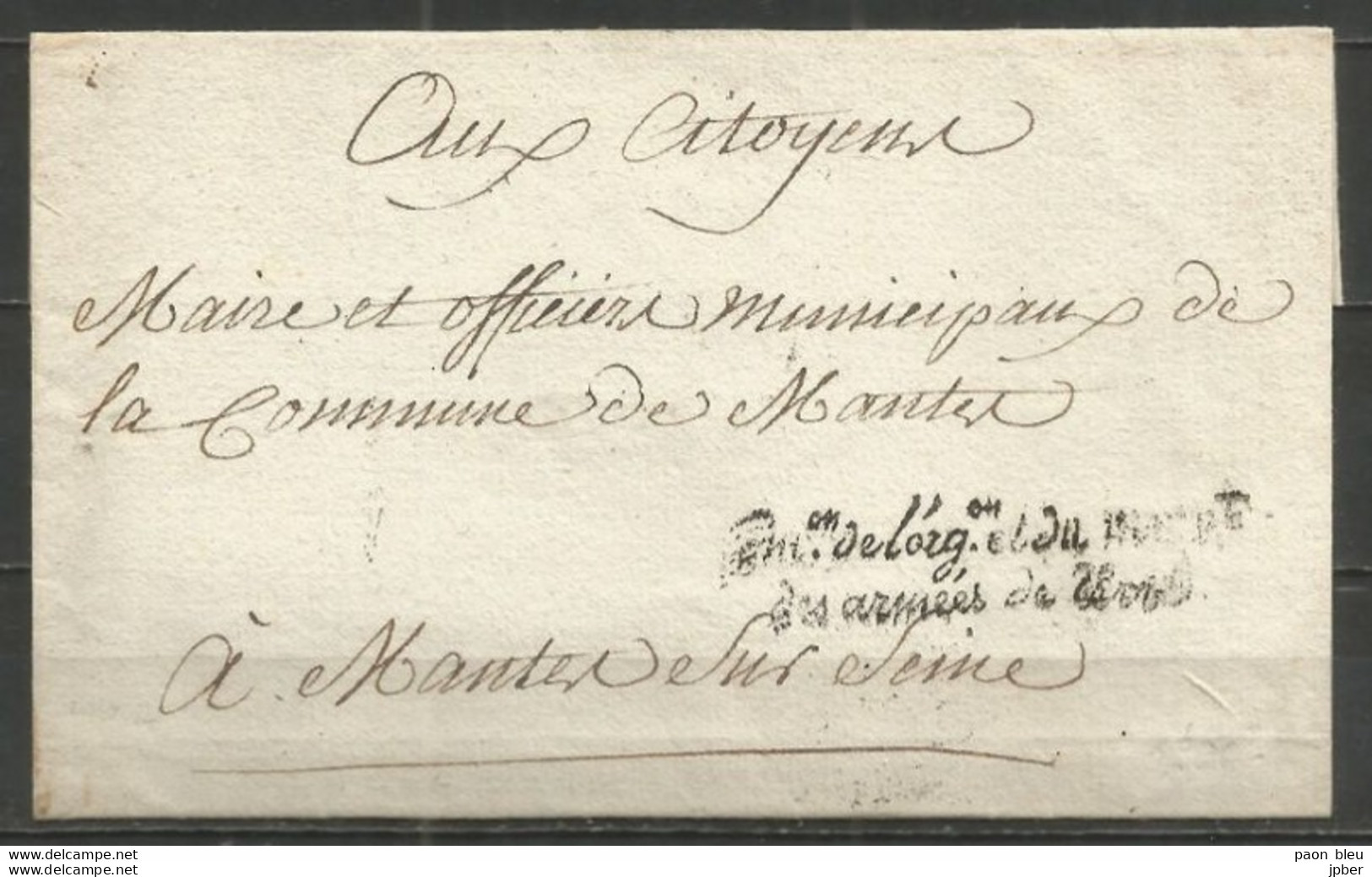 France - LSC De Commission De L'Organisation Et Du Mouvement Des Armées De Terre Vers MANTES-SUR-SEINE - 1701-1800: Precursors XVIII