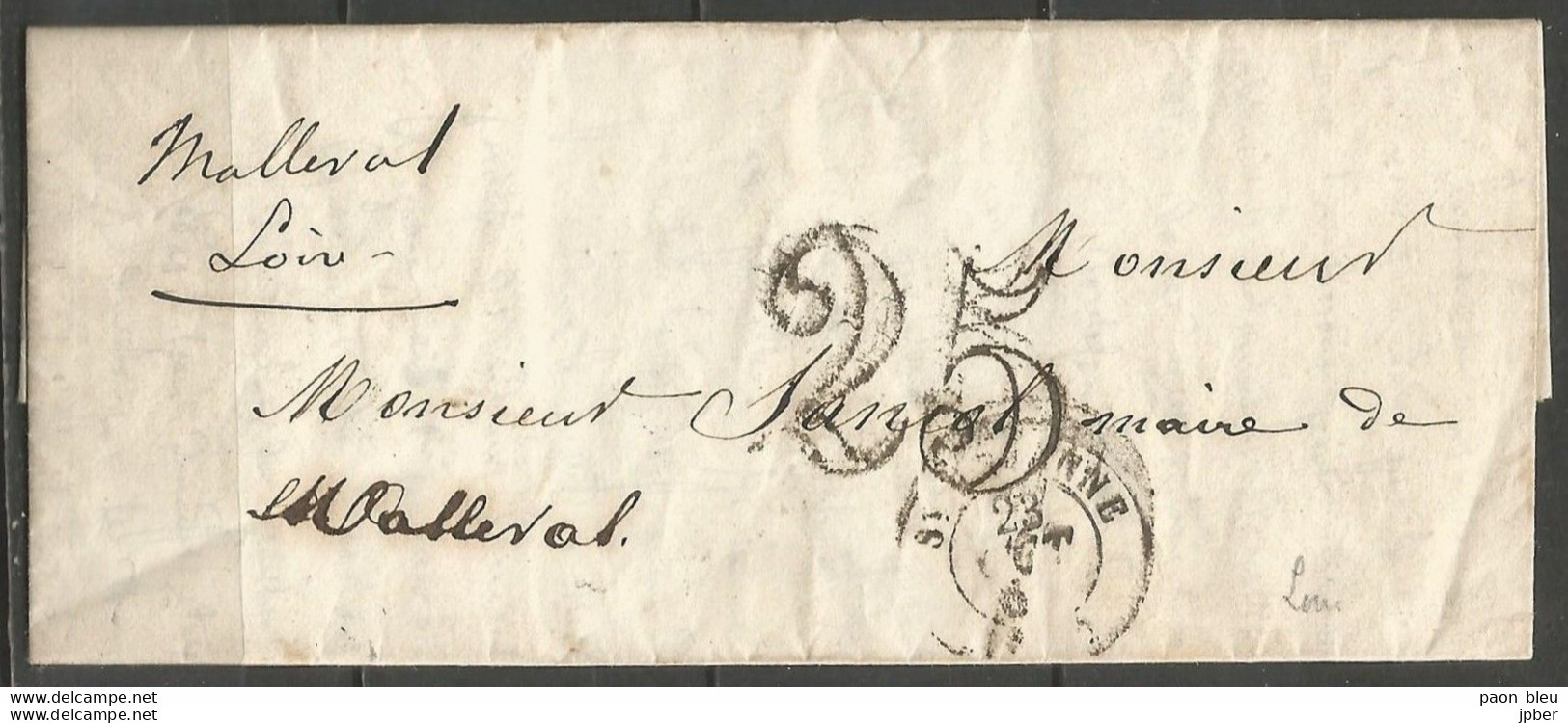 France - LAC Non Affranchie Du 23/10/1851 De St Etienne à Malleval + Cachet "25" Et Pélussin Au Verso - 1849-1876: Période Classique