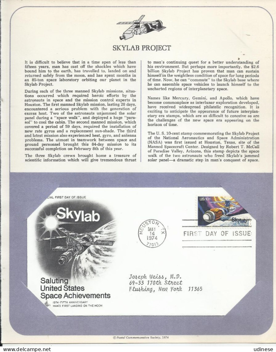 USA 1974 - SKYLAB PROJECT -  FDC - Amérique Du Nord
