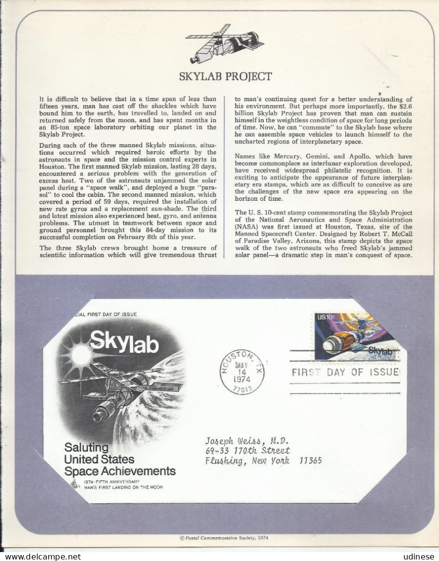 USA 1974 - SKYLAB PROJECT -  FDC - America Del Nord