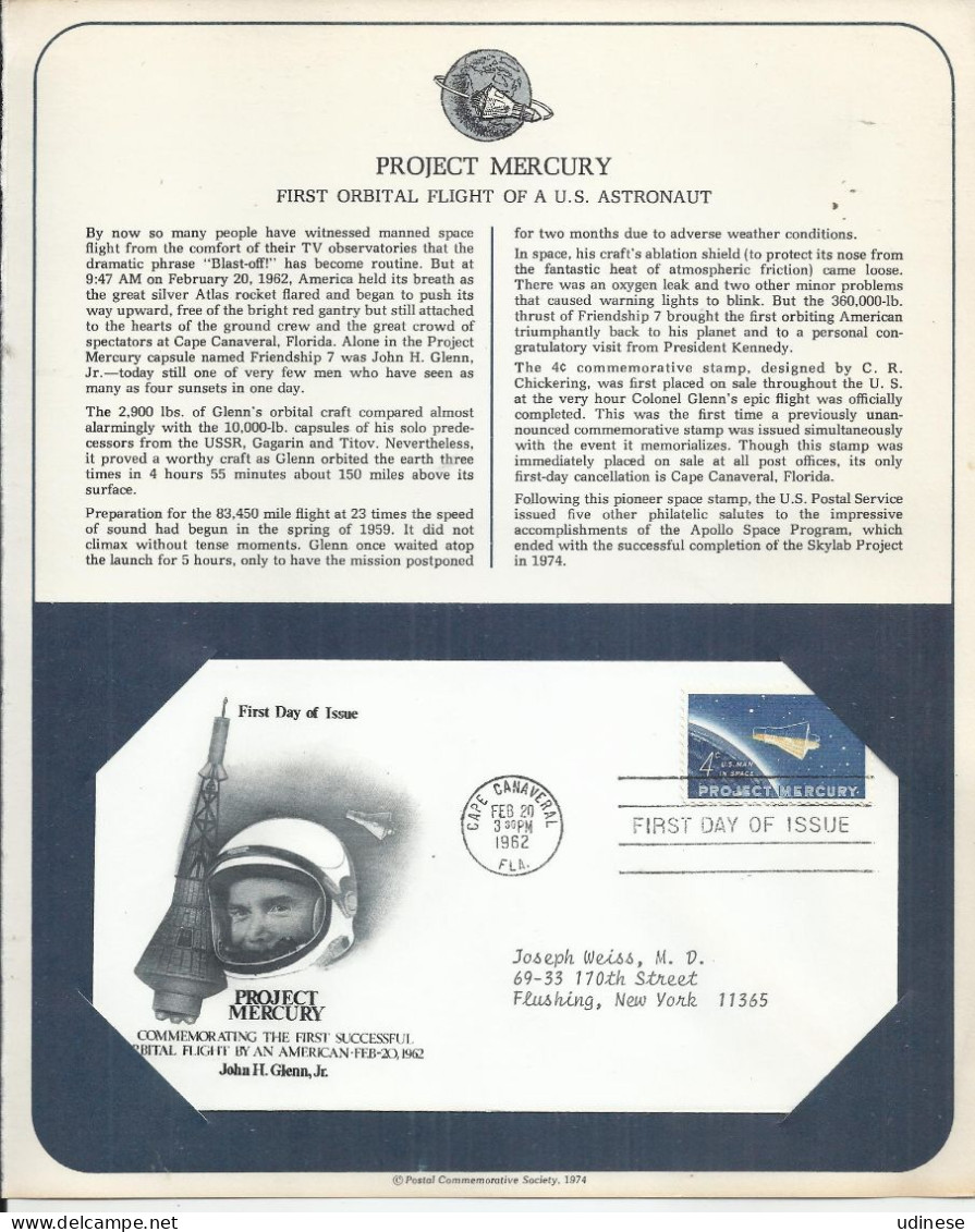 USA 1974 - PROJECT MERCURY -  FDC - America Del Nord