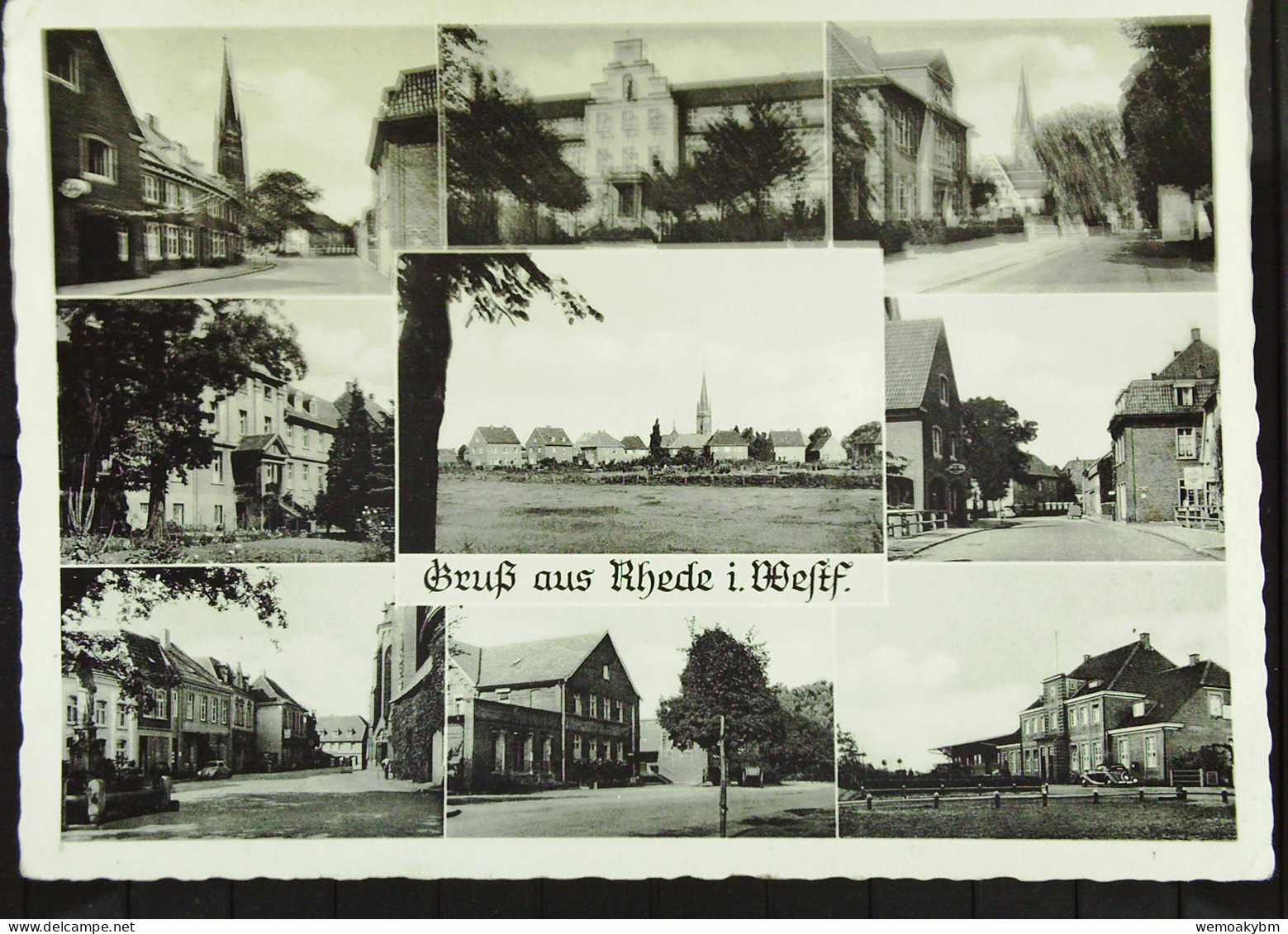 BRD:  AK Von Rhede In Westfalen Mit 9 Orts-Ansichten Vom 20.11.1953  Mit 10 Pf. Posthorn (Marke Beschädigt) Knr.: 128 - Borken