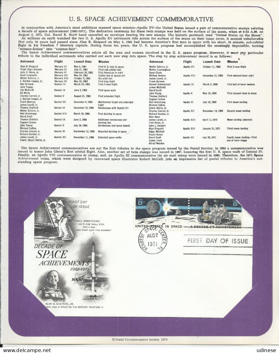 USA 1971 - U.S. SPACE ACHIEVEMENT -  FDC - Amérique Du Nord