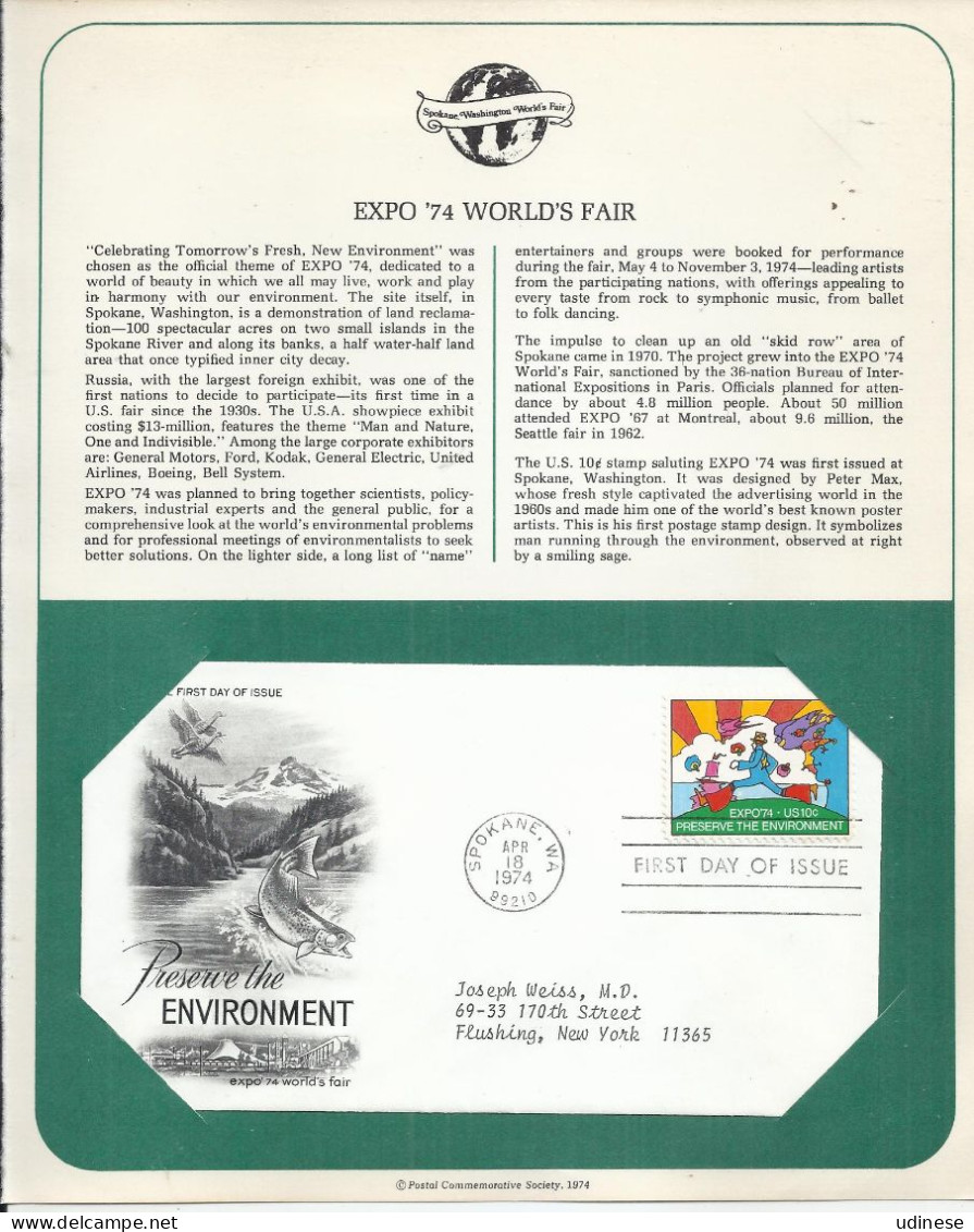 USA 1974 - EXPO 74 WORLD'S FAIR -  FDC - Autres & Non Classés