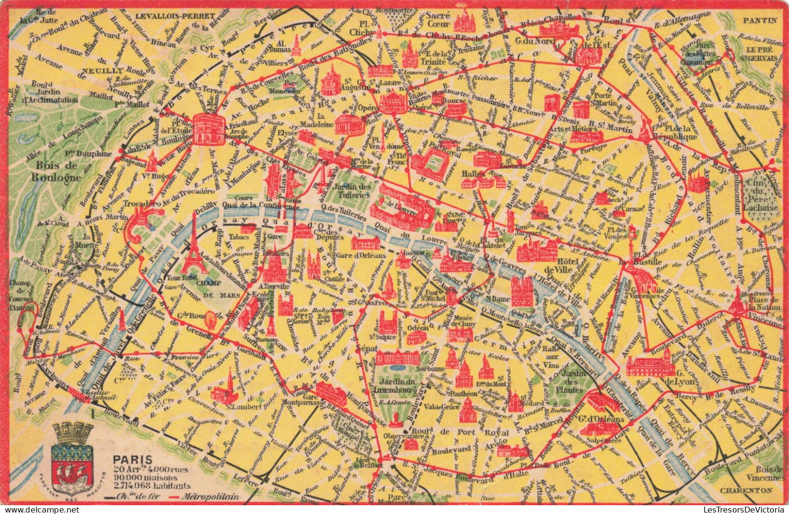 Carte - Plan Paris - Publicité Société Générale Française -  Carte Postale Ancienne - Cartes Géographiques