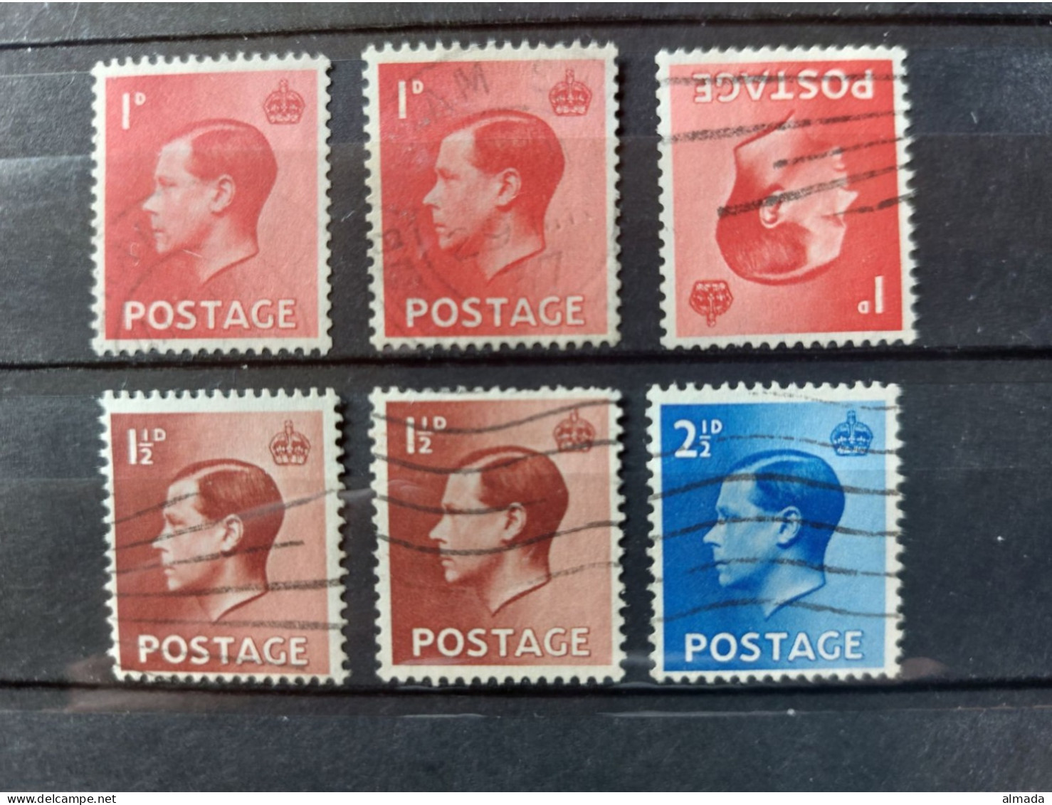 UK 1936: 6 Used Stamps, 1d With 2 Positions Of The Wmk. - Gebraucht