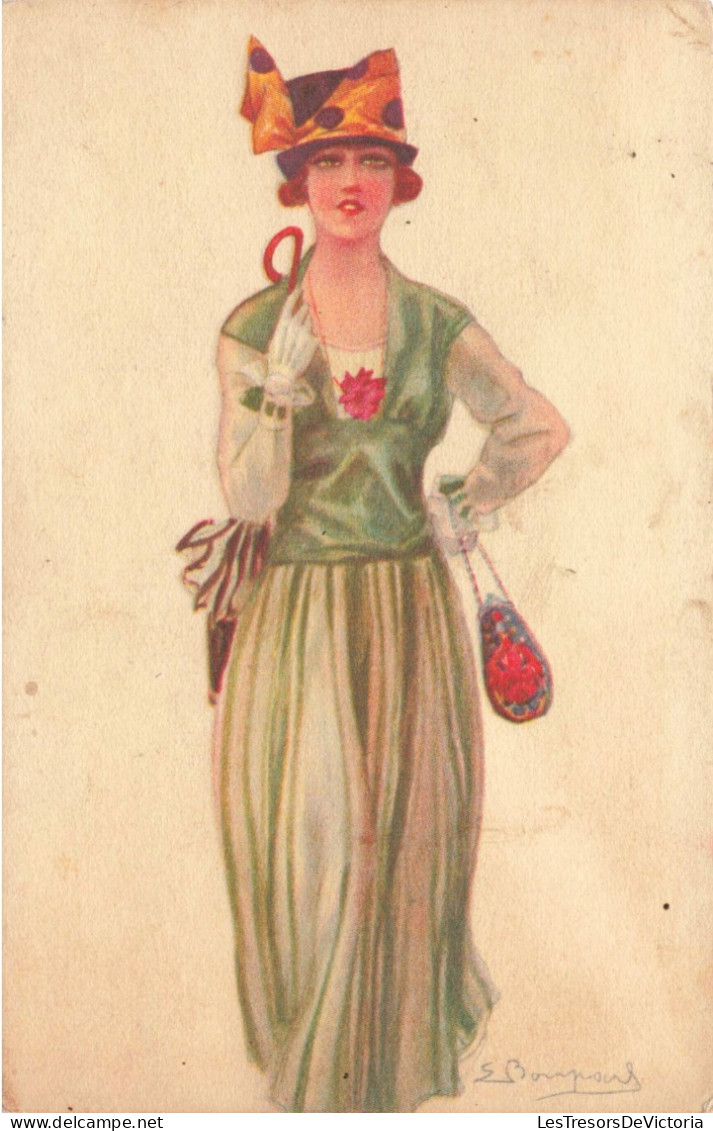 Illustrateur - Bompard S. - Jeune Femme Avec Ombrelle Et Petit Sac - Carte Postale Ancienne - Bompard, S.