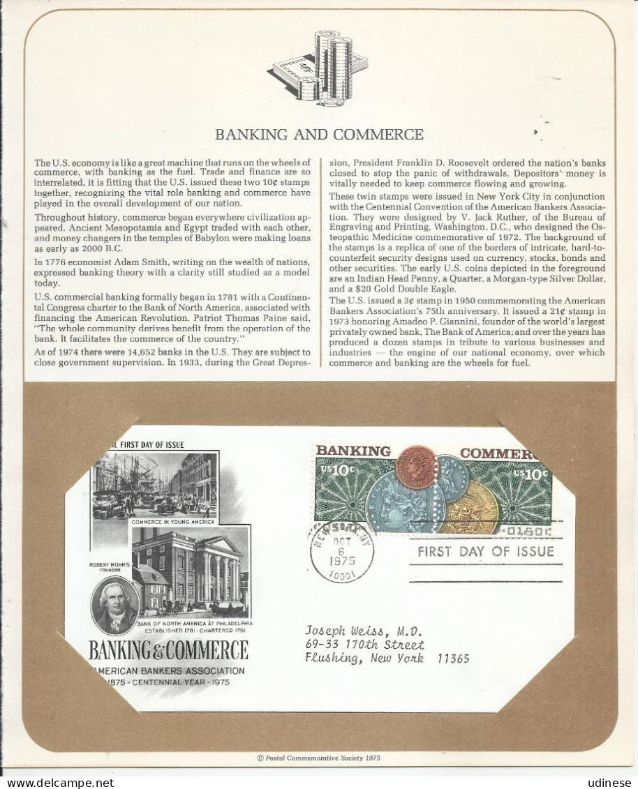 USA 1975 - BANKING AND COMMERCE - CPL. SET SE-TENANT - FDC - Autres & Non Classés