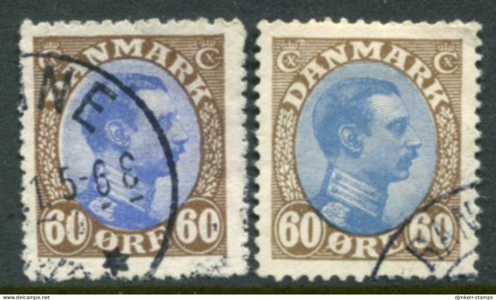 DENMARK 1919 King Christian X Definitive 60 Øre Both Shades Used.  Michel 106a-b - Used Stamps