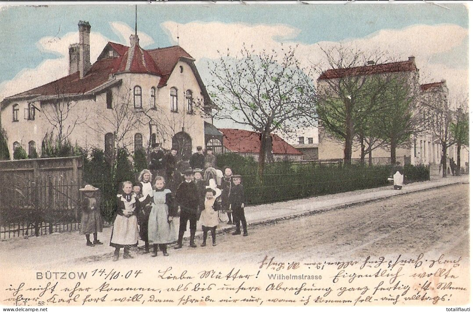 BÜTZOW Mecklenburg Wilhelmstrasse Kinder Gruppe Belebt Color 14.1.1904 Gelaufen Nach Güstrow - Buetzow