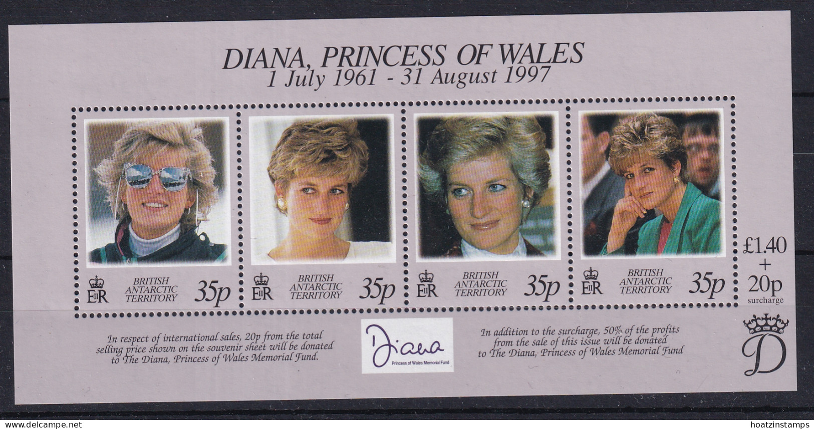 British Antarctic Territory: 1998   Princess Diana Commemoration   MNH Sheet  - Ongebruikt