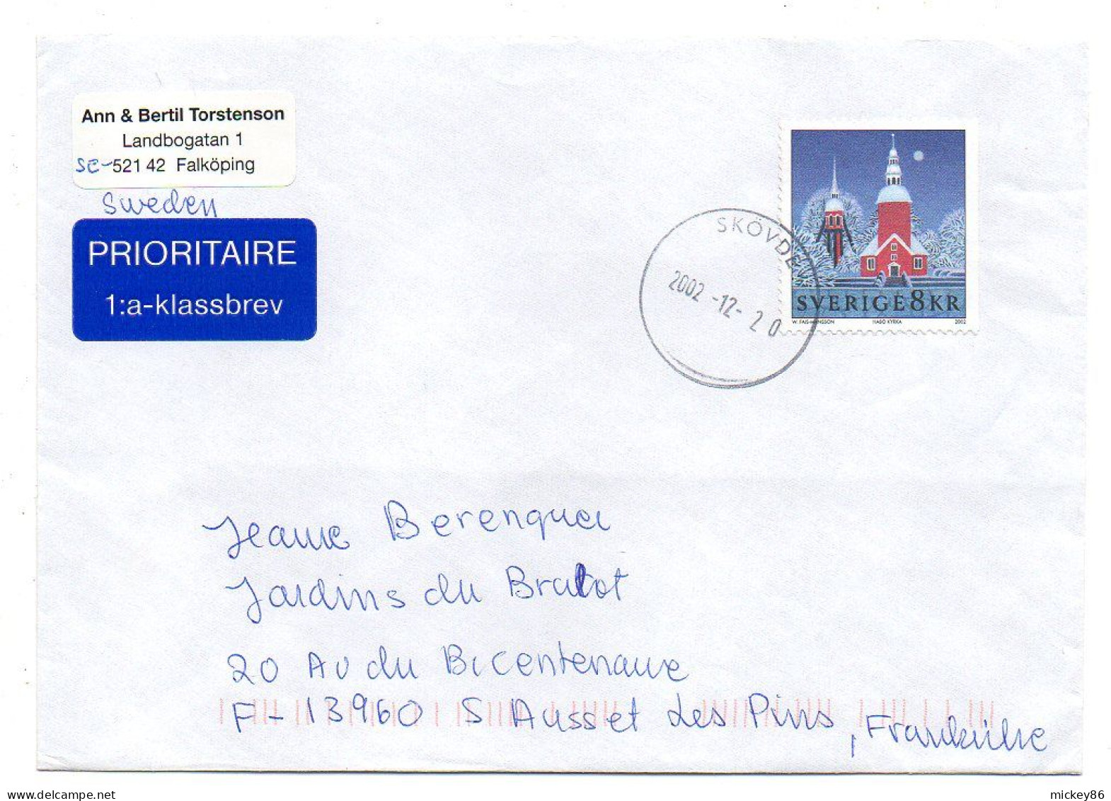 Suède--2002--Lettre De FALKOPING   Pour SAUSSET LES PINS -13 (France)....timbre Seul Sur Lettre   .....cachet SKOVDE - Storia Postale