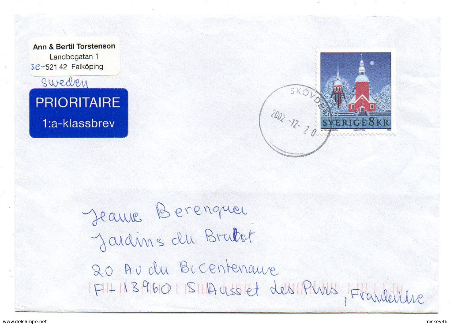 Suède--2002--Lettre De FALKOPING   Pour SAUSSET LES PINS -13 (France)....timbre Seul Sur Lettre   .....cachet SKOVDE - Cartas & Documentos